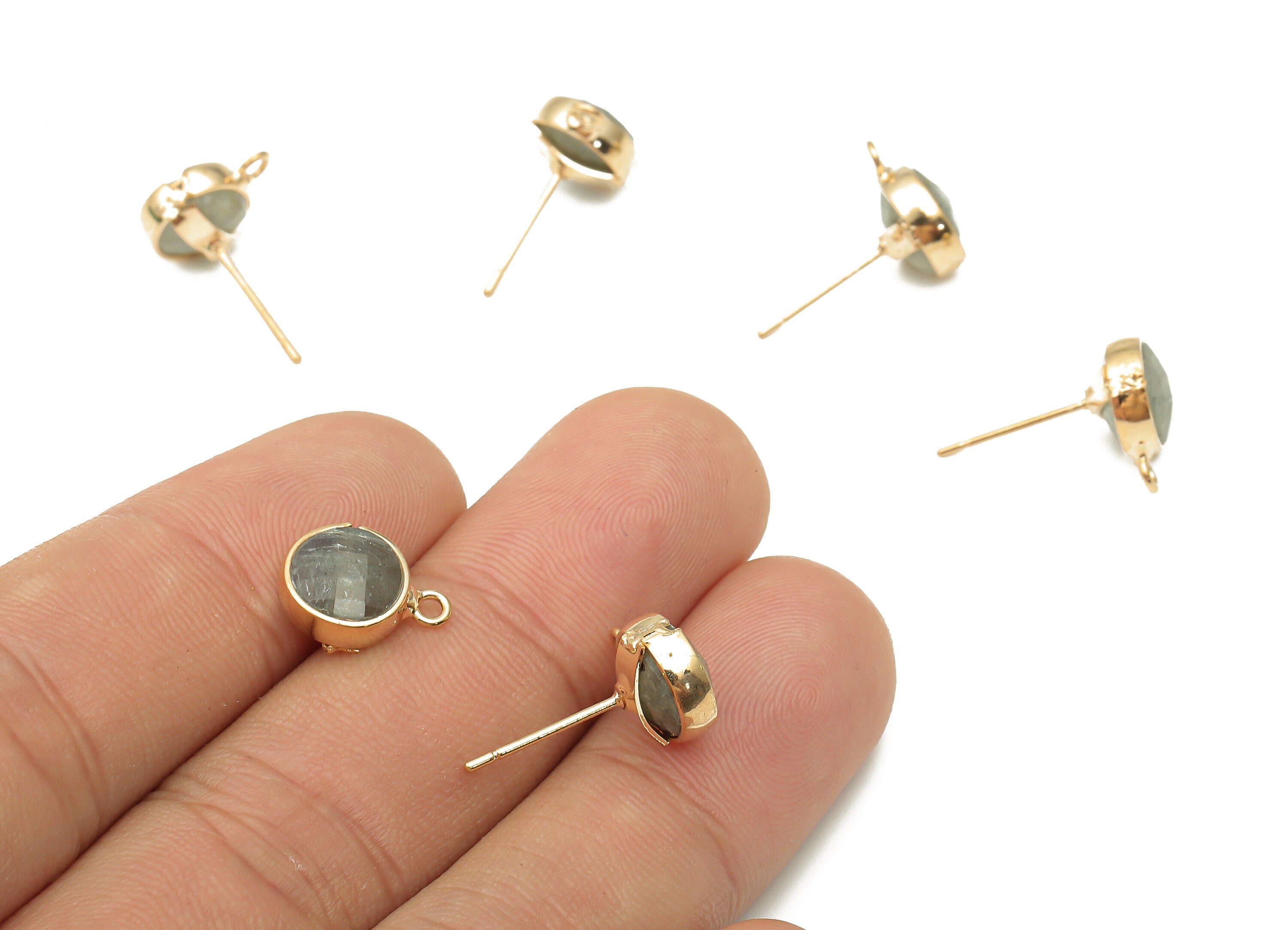 Labradorite Stud Earrings - Gold Tone Plated Brass Post Earrings - Labradorite Jewelry - Jewelry making Supplies -12.52x9.62x5.45mm- NS1862A - DOMEDBAZAAR