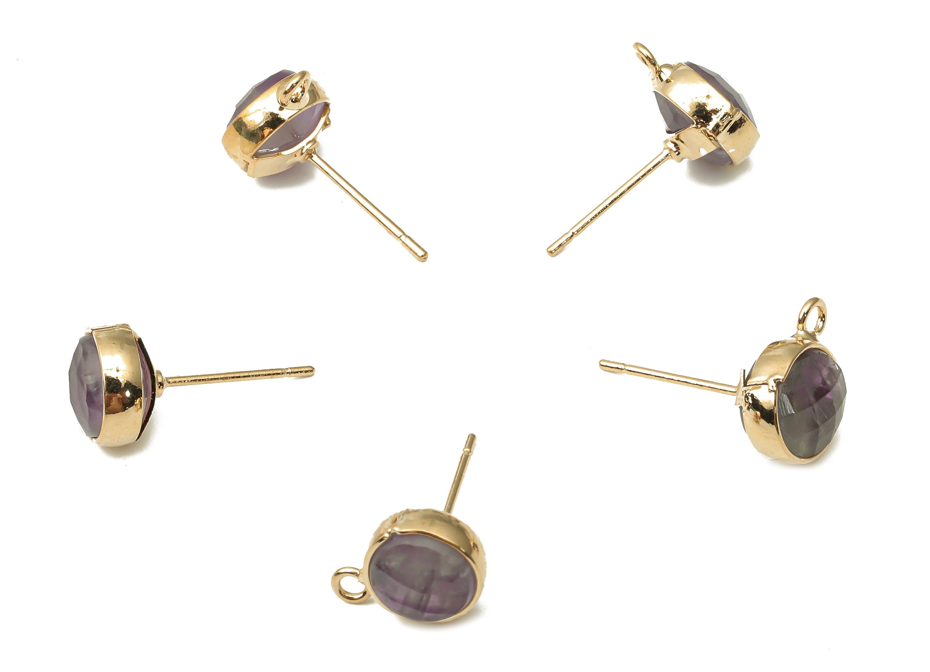 Amethyst Stud Earrings - Tiny Stud Earrings - February Birthstone Stud - Brass Gold Tone Plated Amethyst Studs -12.52x9.62x5.45mm- NS1862C - DOMEDBAZAAR