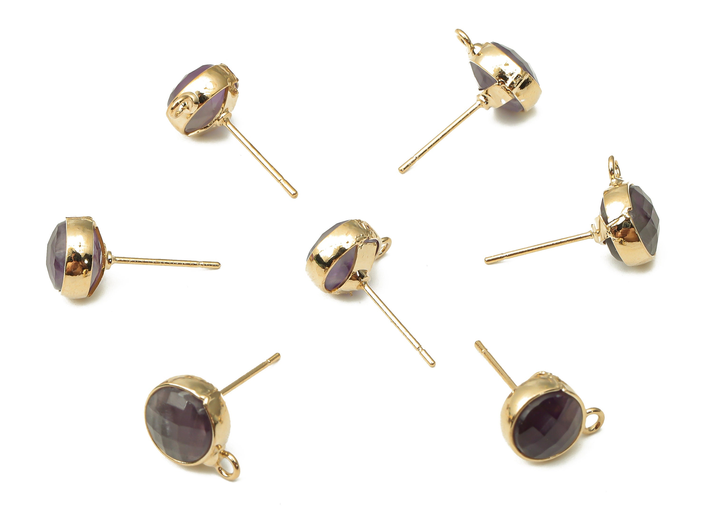 Amethyst Stud Earrings - Tiny Stud Earrings - February Birthstone Stud - Brass Gold Tone Plated Amethyst Studs -12.52x9.62x5.45mm- NS1862C - DOMEDBAZAAR