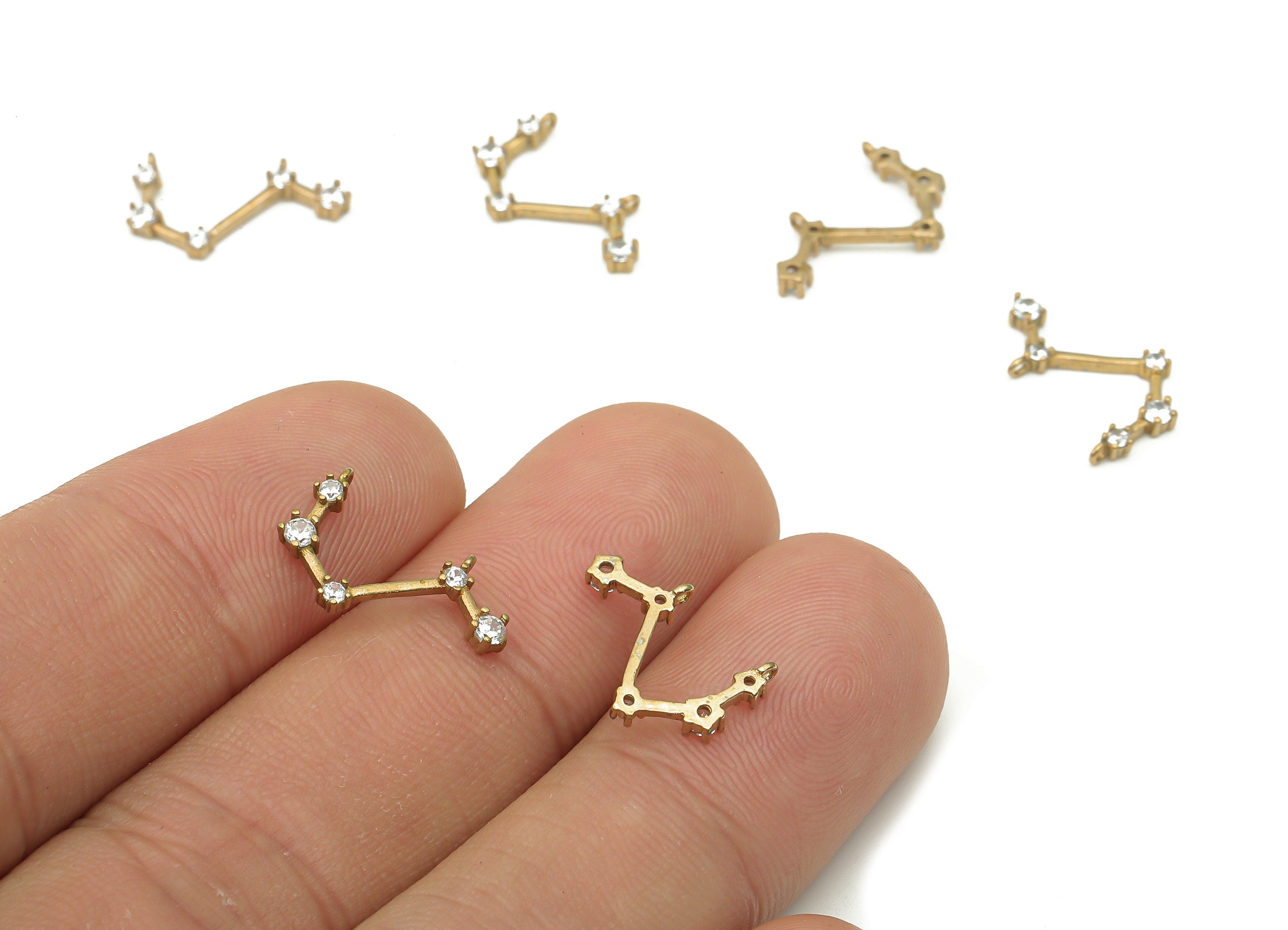 Zodiac Signs Charms - Brass CZ Zodiac Charms - Aries Zodiac Constellation Connector Charms - Celestial Jewelry -16.24x9.1x1.83mm- PP7461 - DOMEDBAZAAR