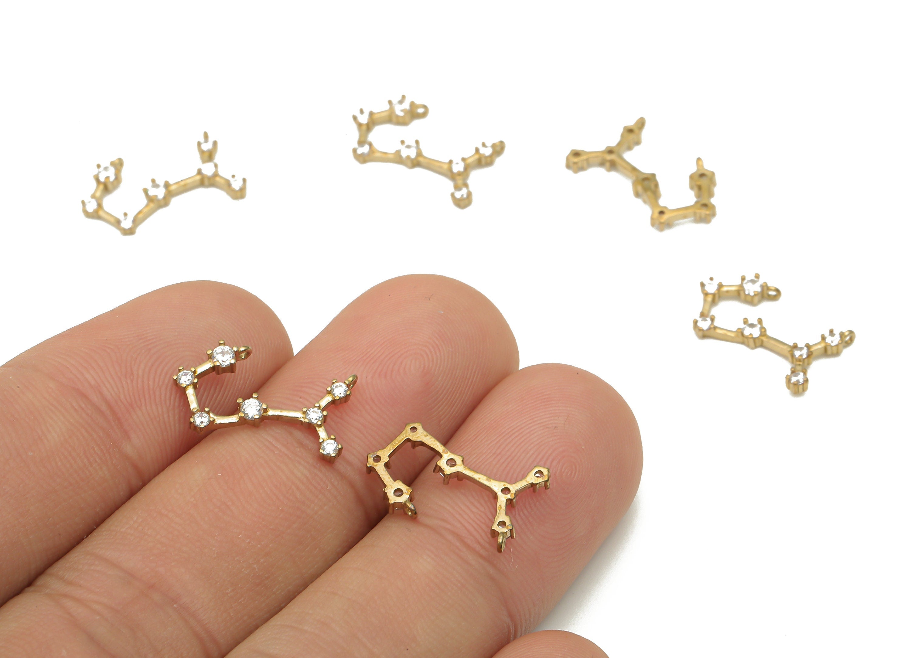 Zodiac Signs Charm - Raw Brass CZ Zodiac Charms - Scorpio Zodiac Constellation Connectors Charm - Celestial Jewelry -14.55x9.4x1.8mm- PP7470 - DOMEDBAZAAR