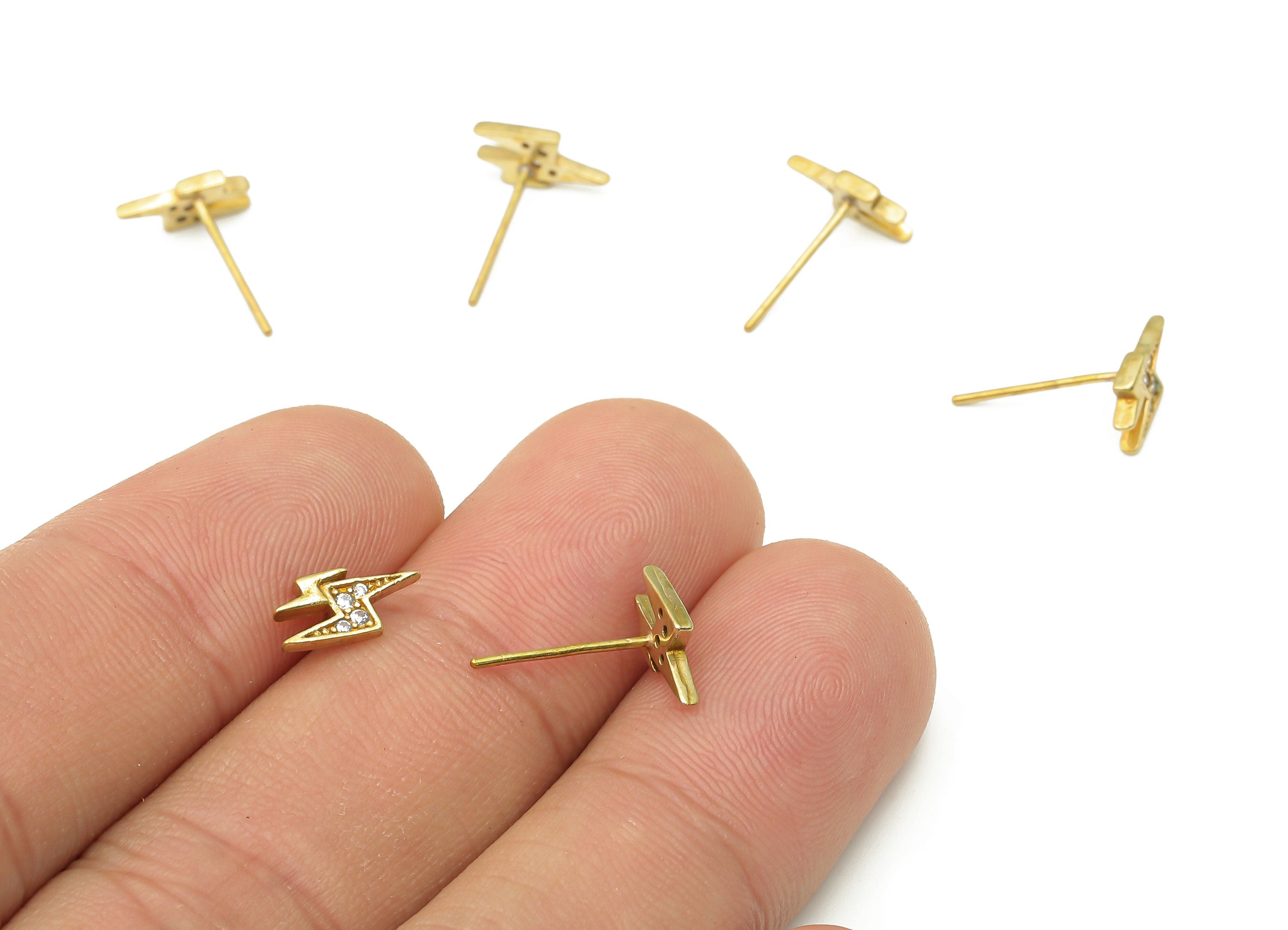 Lightning Bolt Stud Earring - Cartilage Earrings - Dainty Earrings - Raw Brass Stud Earrings - Earring findings -10.09x4.76x1.32mm- PP7471 - DOMEDBAZAAR