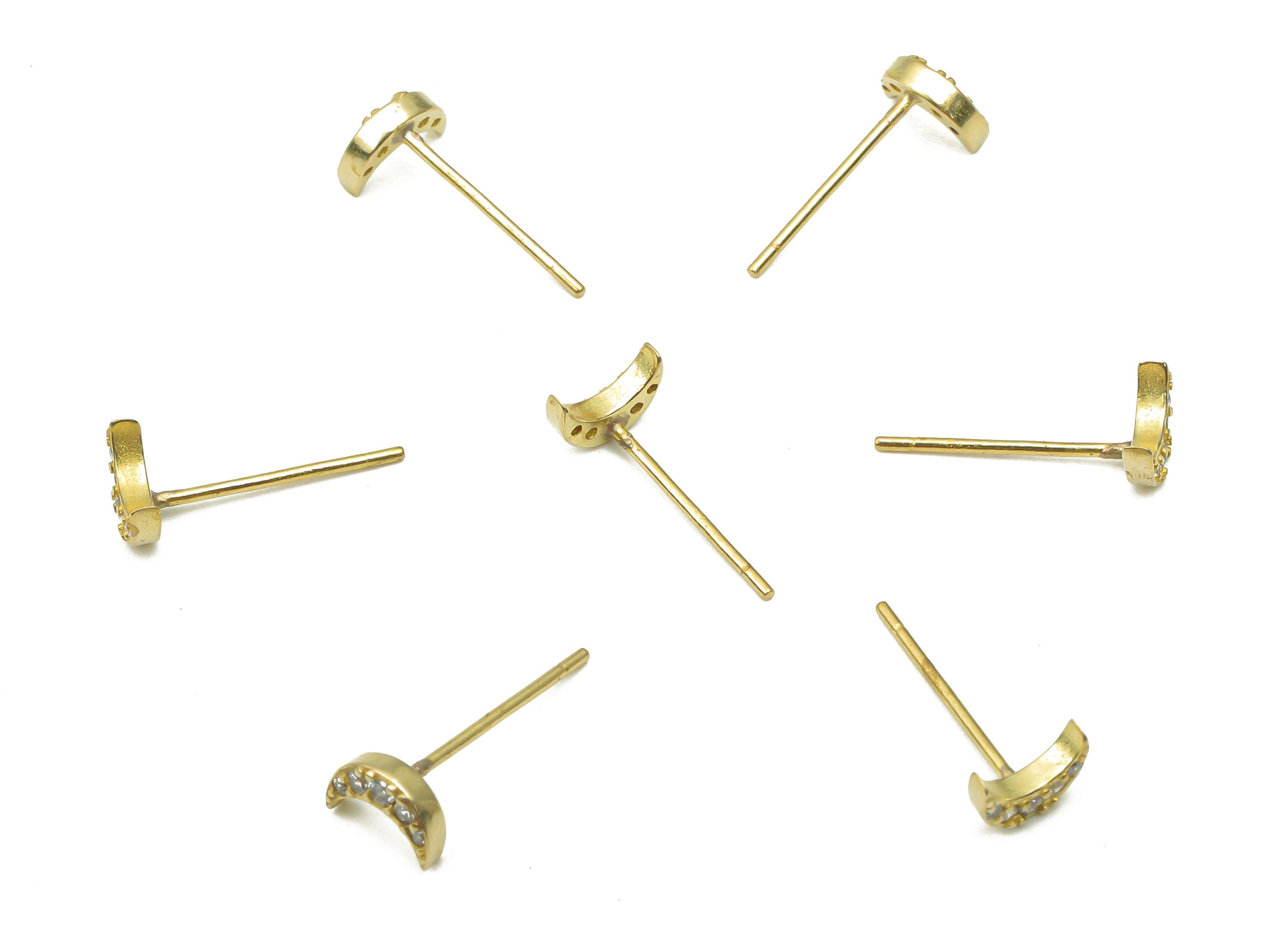 Raw Brass Moon Stud Earring - Cartilage Earring - Brass Crescent Stud Earring - Dainty Earrings - 6.06x4.3x1.89mm- PP7472 - DOMEDBAZAAR