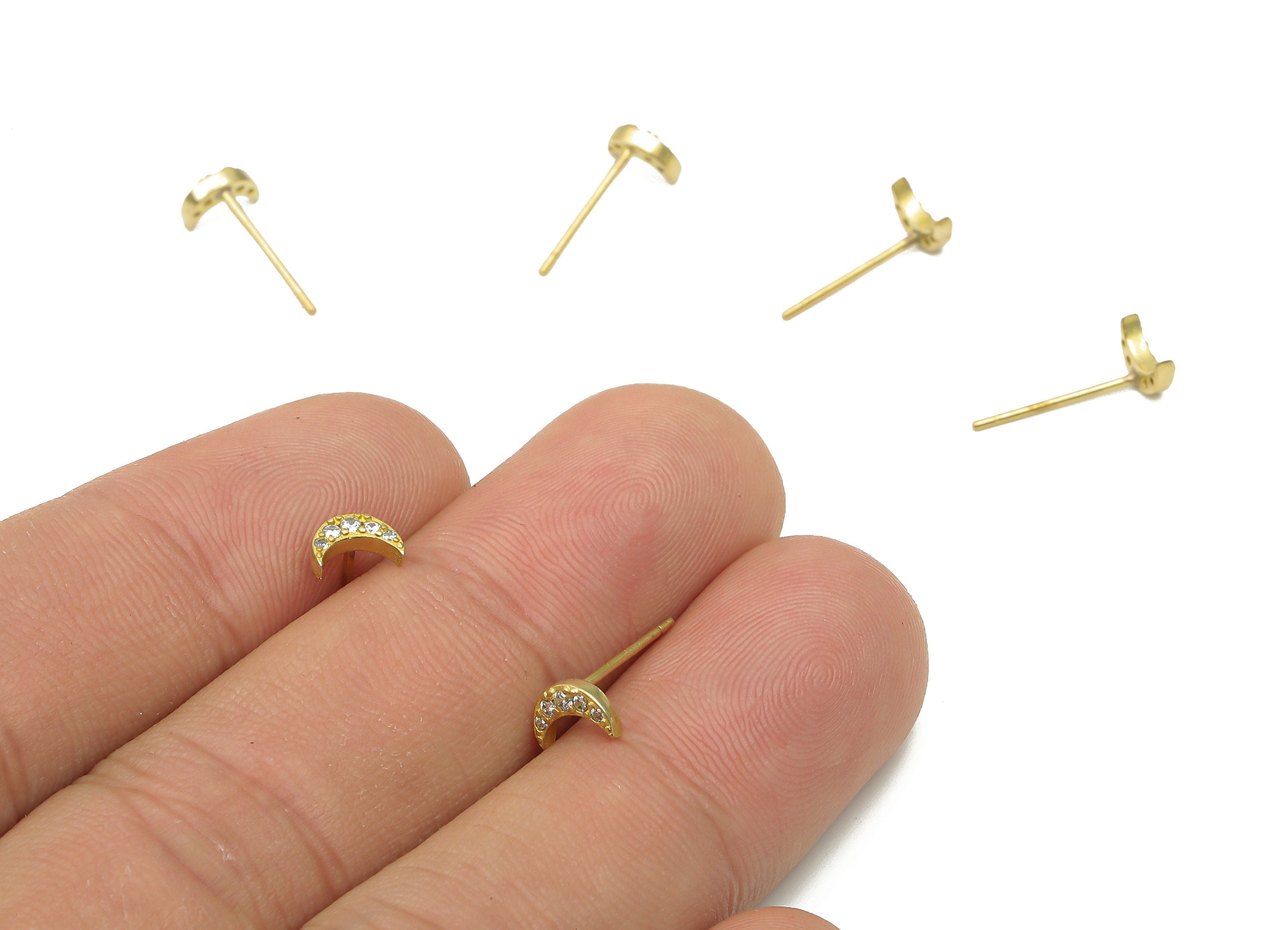 Raw Brass Moon Stud Earring - Cartilage Earring - Brass Crescent Stud Earring - Dainty Earrings - 6.06x4.3x1.89mm- PP7472 - DOMEDBAZAAR