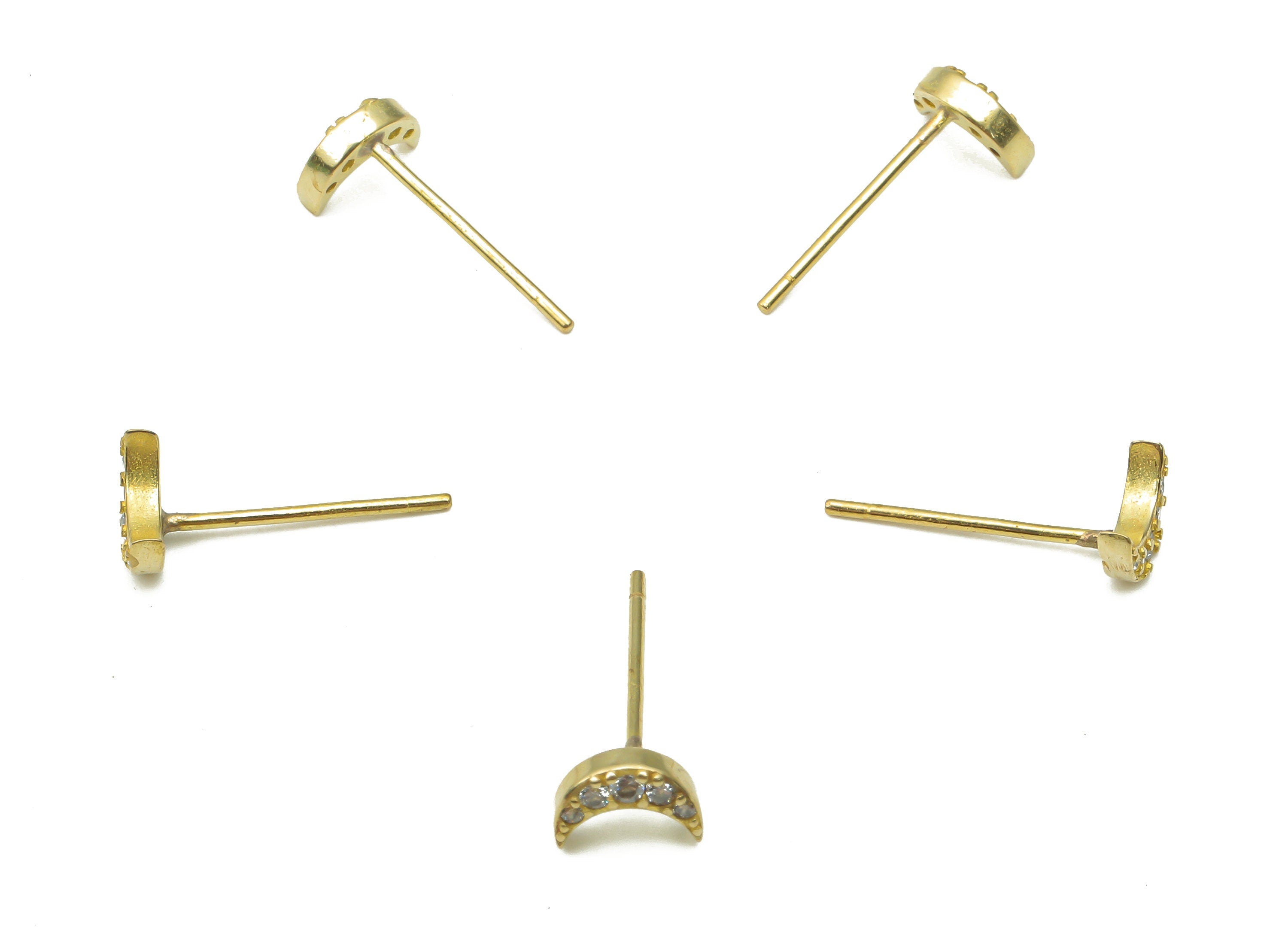 Raw Brass Moon Stud Earring - Cartilage Earring - Brass Crescent Stud Earring - Dainty Earrings - 6.06x4.3x1.89mm- PP7472 - DOMEDBAZAAR