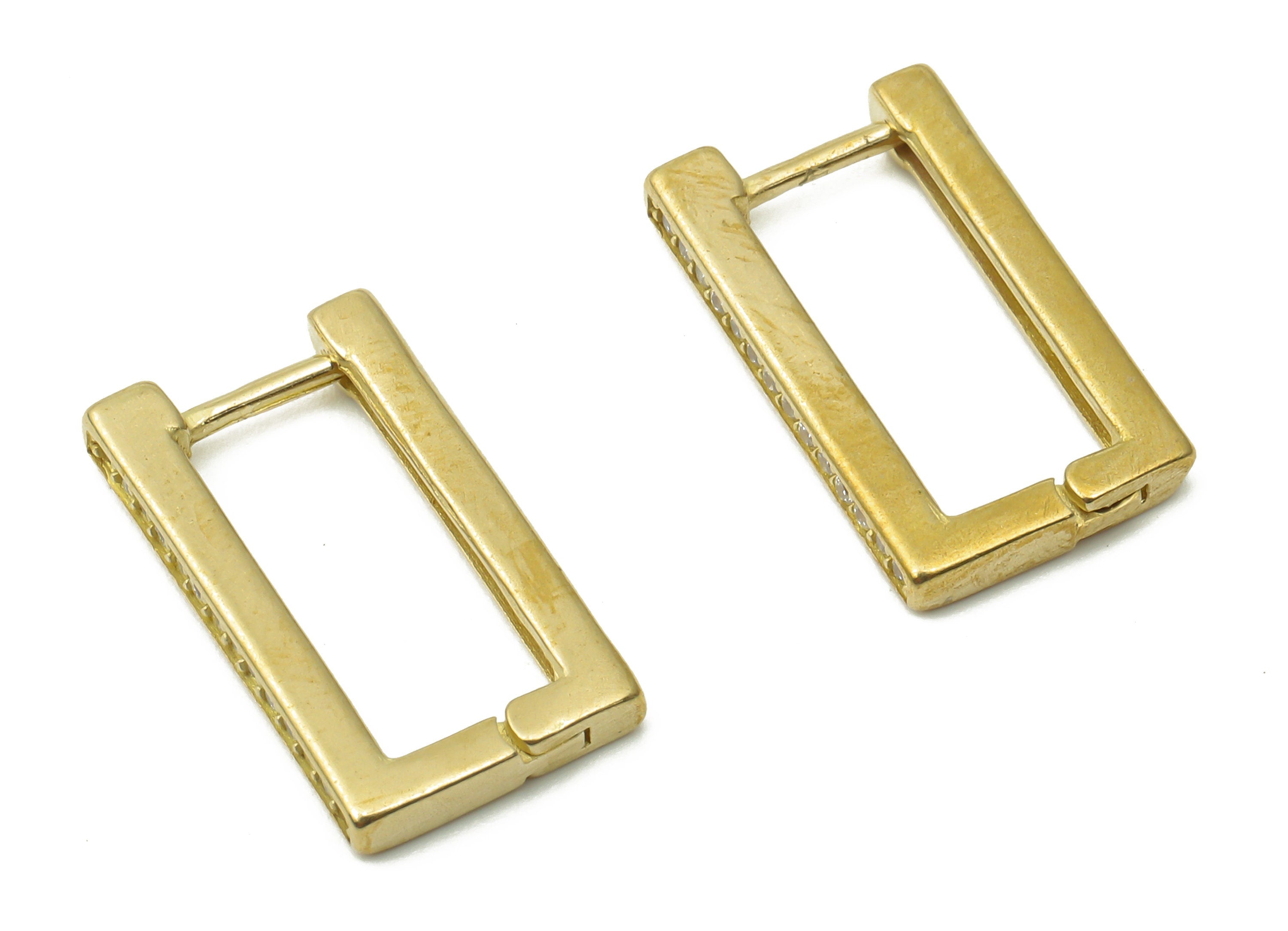 Raw Brass Rectangle Hoop Earrings - Huggie Hoop Earrings with Zircons - Dainty Hoop Earrings - Jewelry Supplies -16.81x9.5x2.19mm- PP7476 - DOMEDBAZAAR