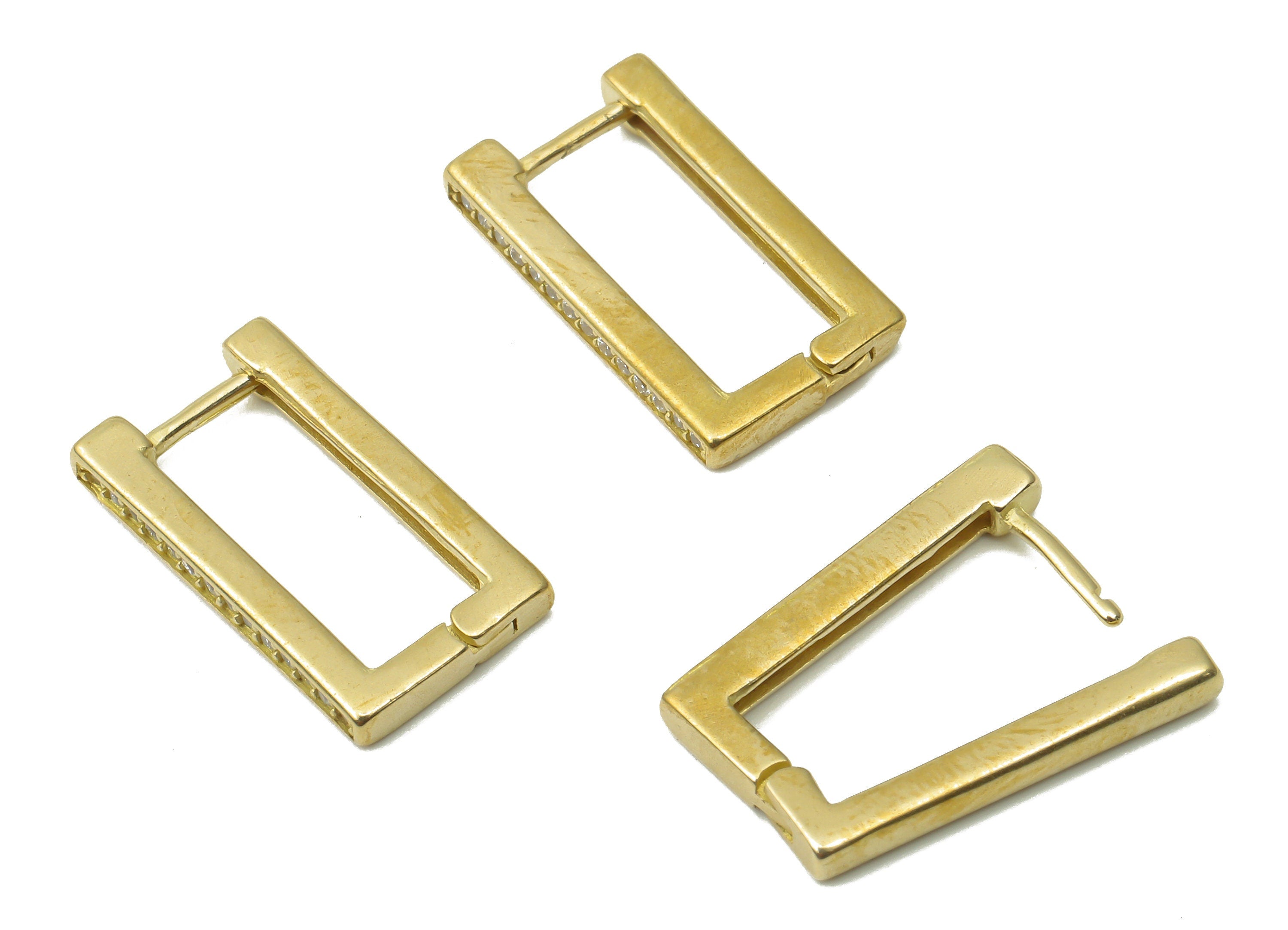 Raw Brass Rectangle Hoop Earrings - Huggie Hoop Earrings with Zircons - Dainty Hoop Earrings - Jewelry Supplies -16.81x9.5x2.19mm- PP7476 - DOMEDBAZAAR