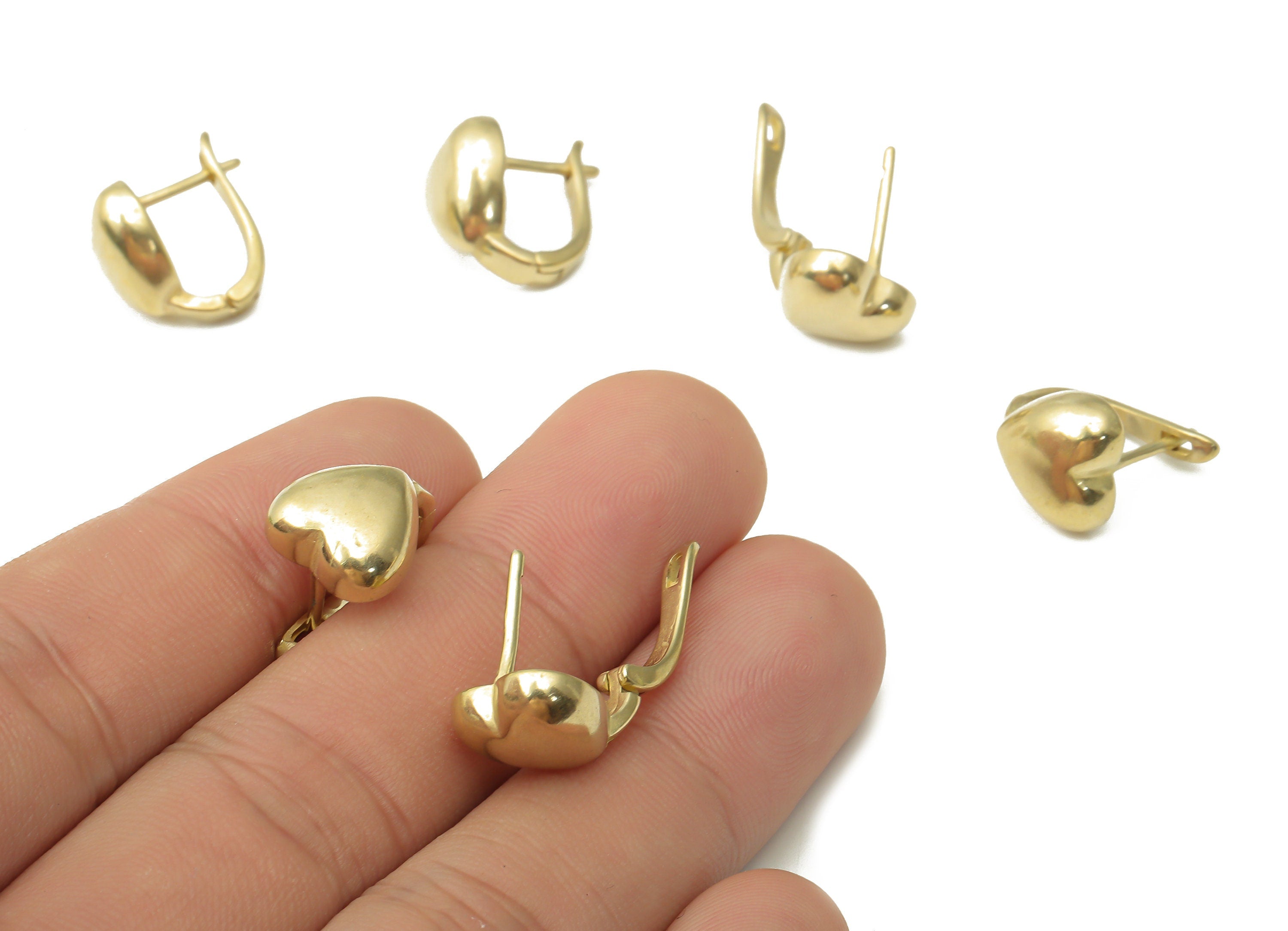 Raw Brass Heart Stud Earrings - Brass Heart Huggie Hoop Earrings - Dainty Hoop Earrings - Jewelry Making Supplies-15.97x15.06x1.22mm- PP7478 - DOMEDBAZAAR