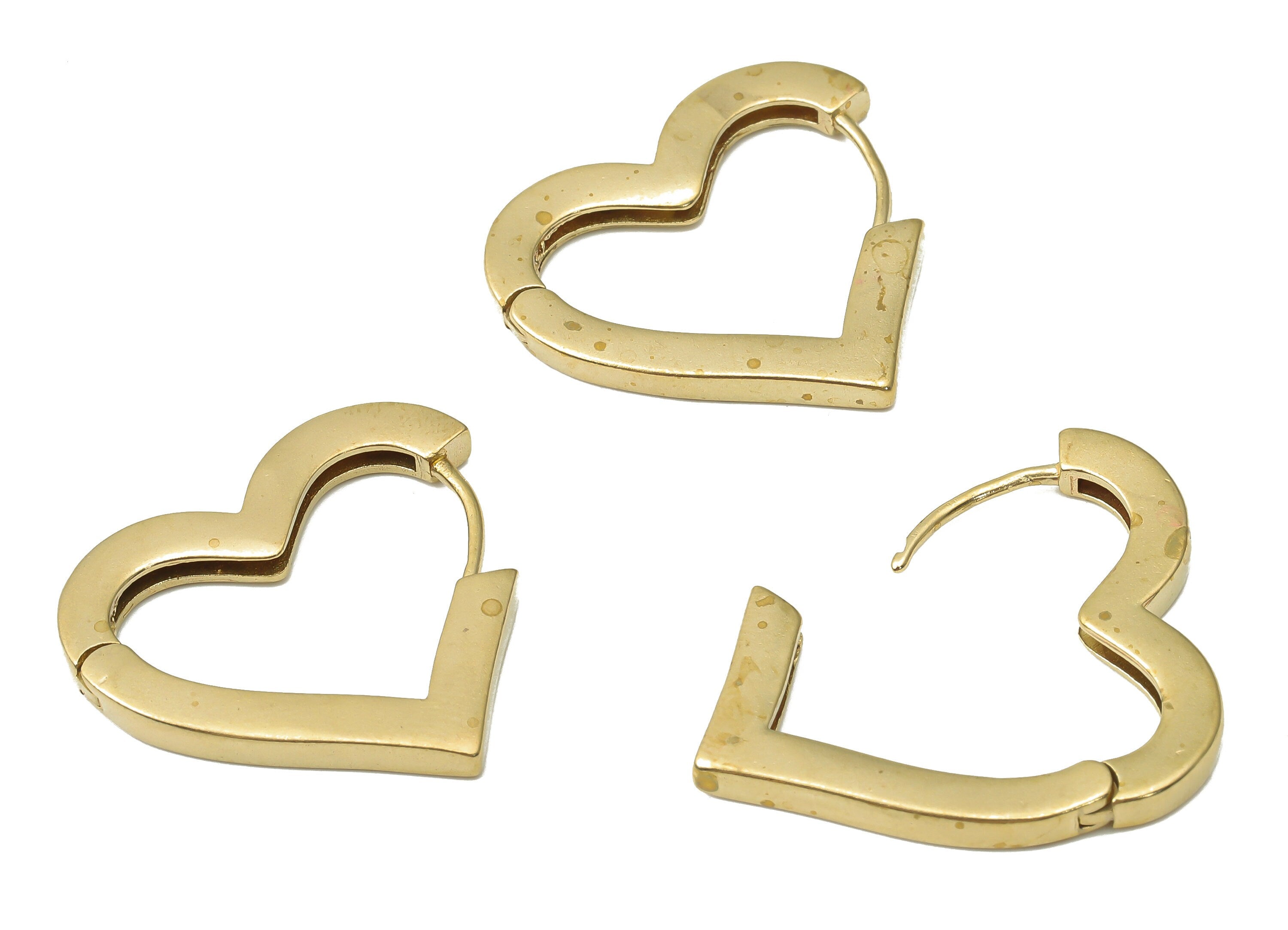 Brass Love Heart Huggie Hoop Earrings - Raw Brass Hoop Earrings - Dainty Hoop Earrings - Jewelry Making Supplies -26.82x24.63x2.73mm- PP7480 - DOMEDBAZAAR