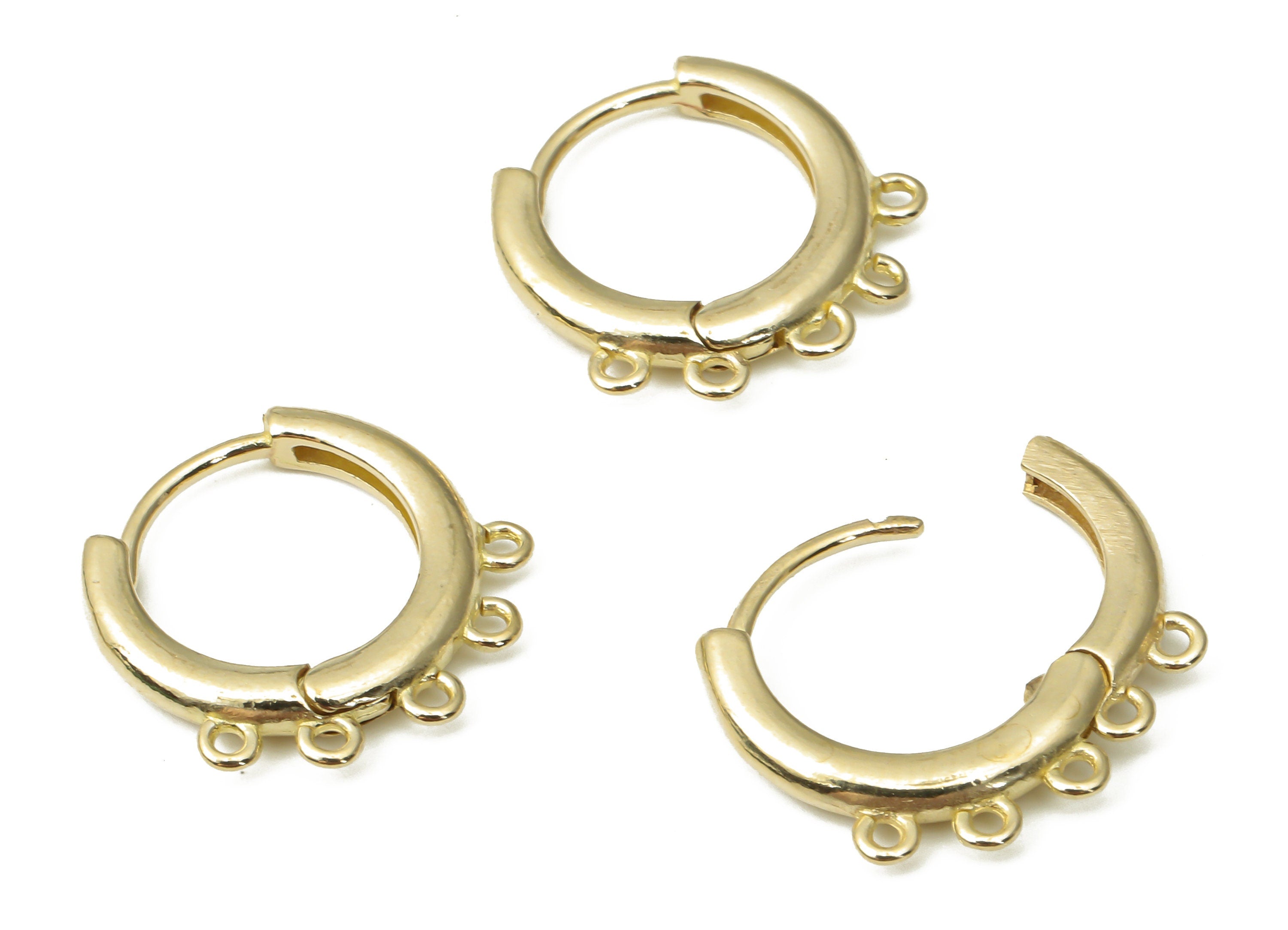 Brass Huggie Hoop Earrings - Raw Brass Round Lever Back Studs - 5 Loops Hoops - Earring Findings - Jewelry Supplies -14.66x14.57x2mm- PP7482 - DOMEDBAZAAR