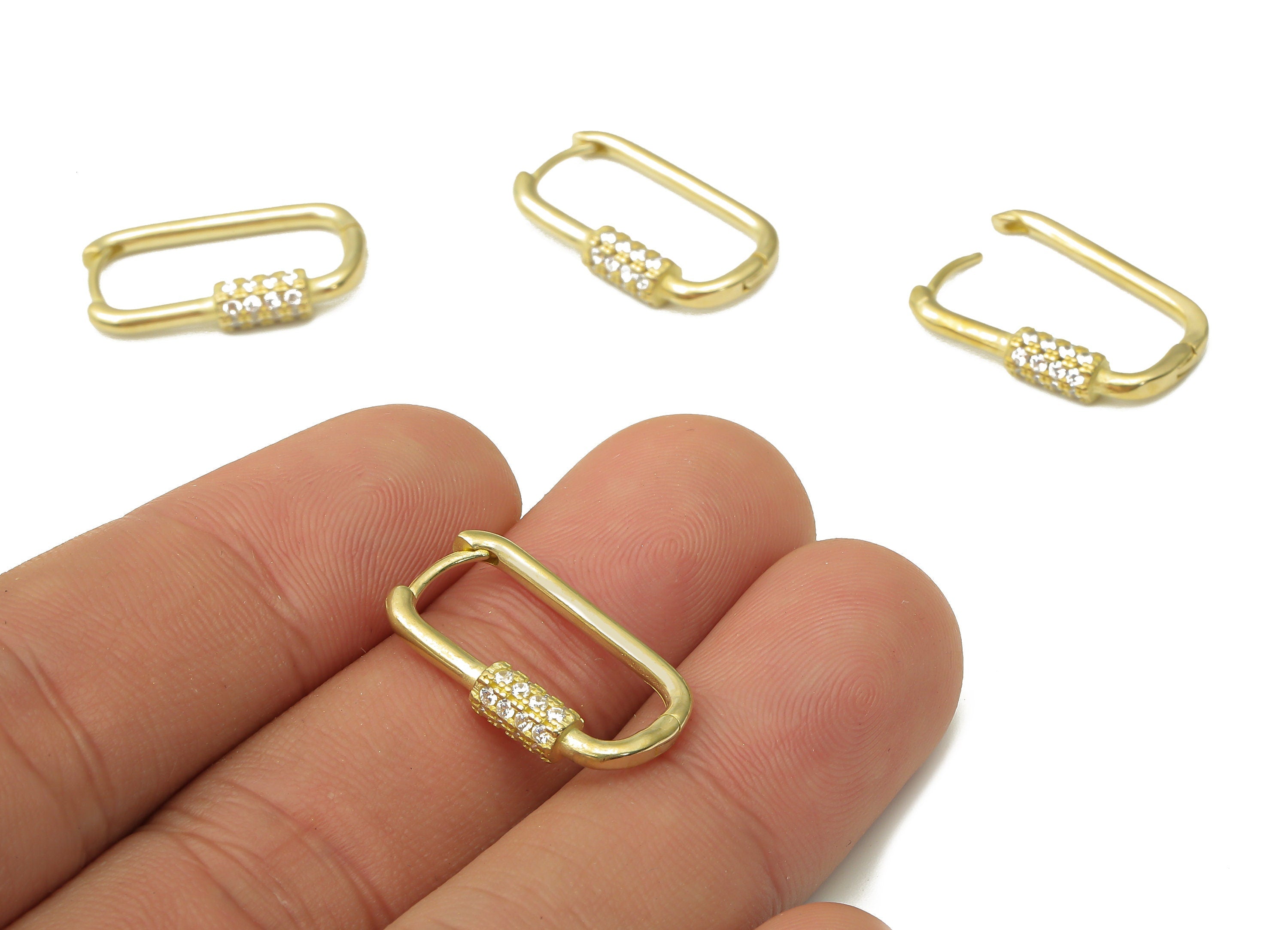 Raw Brass Hoop Earrings - Brass Rectangle Hoop Earring with Zircon - Dainty Hoop Earring - 21.48x12.22x3.6mm - PP7490 - DOMEDBAZAAR
