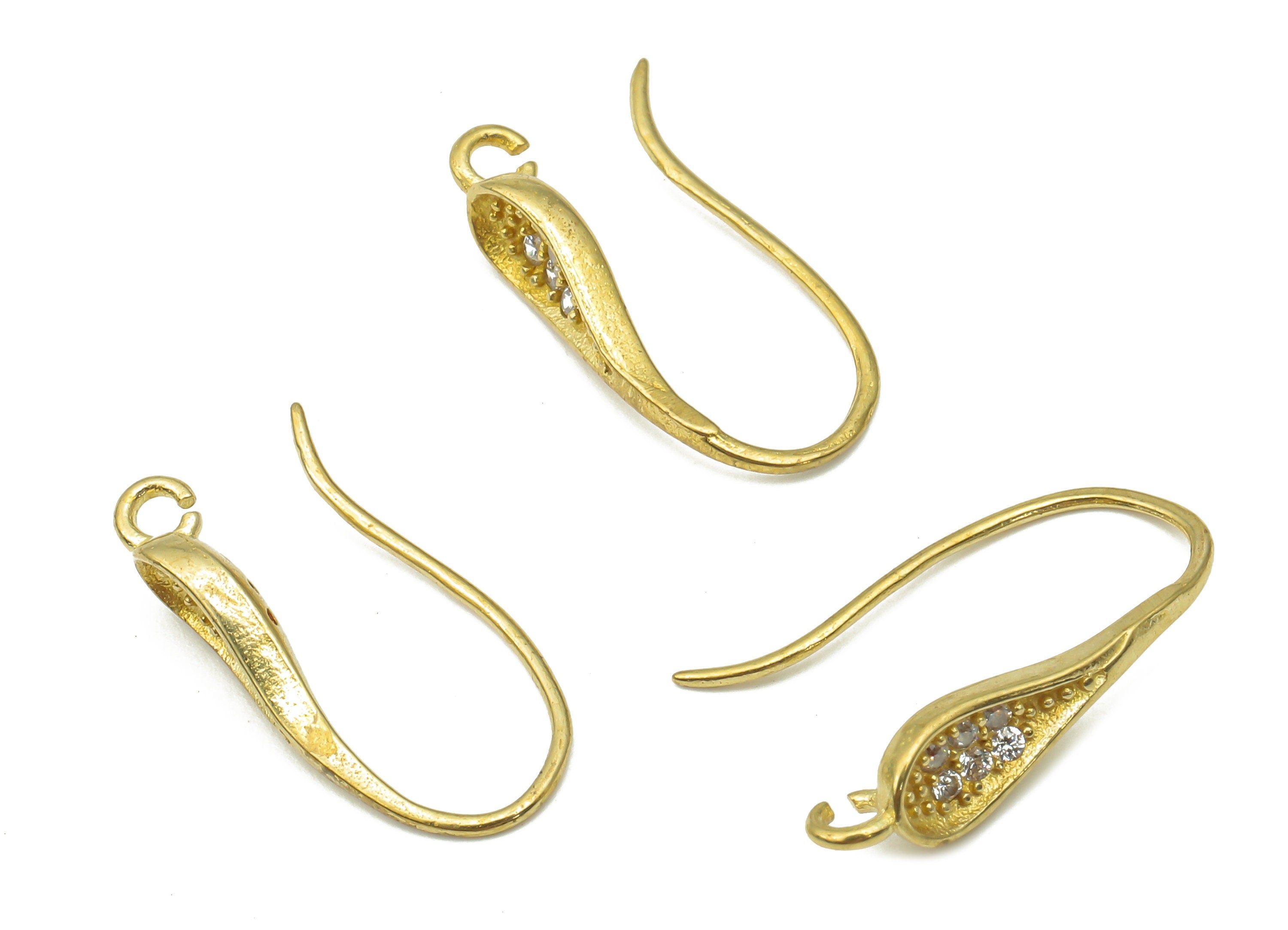 Raw Brass Earring Wire - Zircon Ear Wire - CZ Pave Ear Hook - Ear Wire - Jewelry Making Supplies - 17.1x7.87x1.78mm - PP7492 - DOMEDBAZAAR