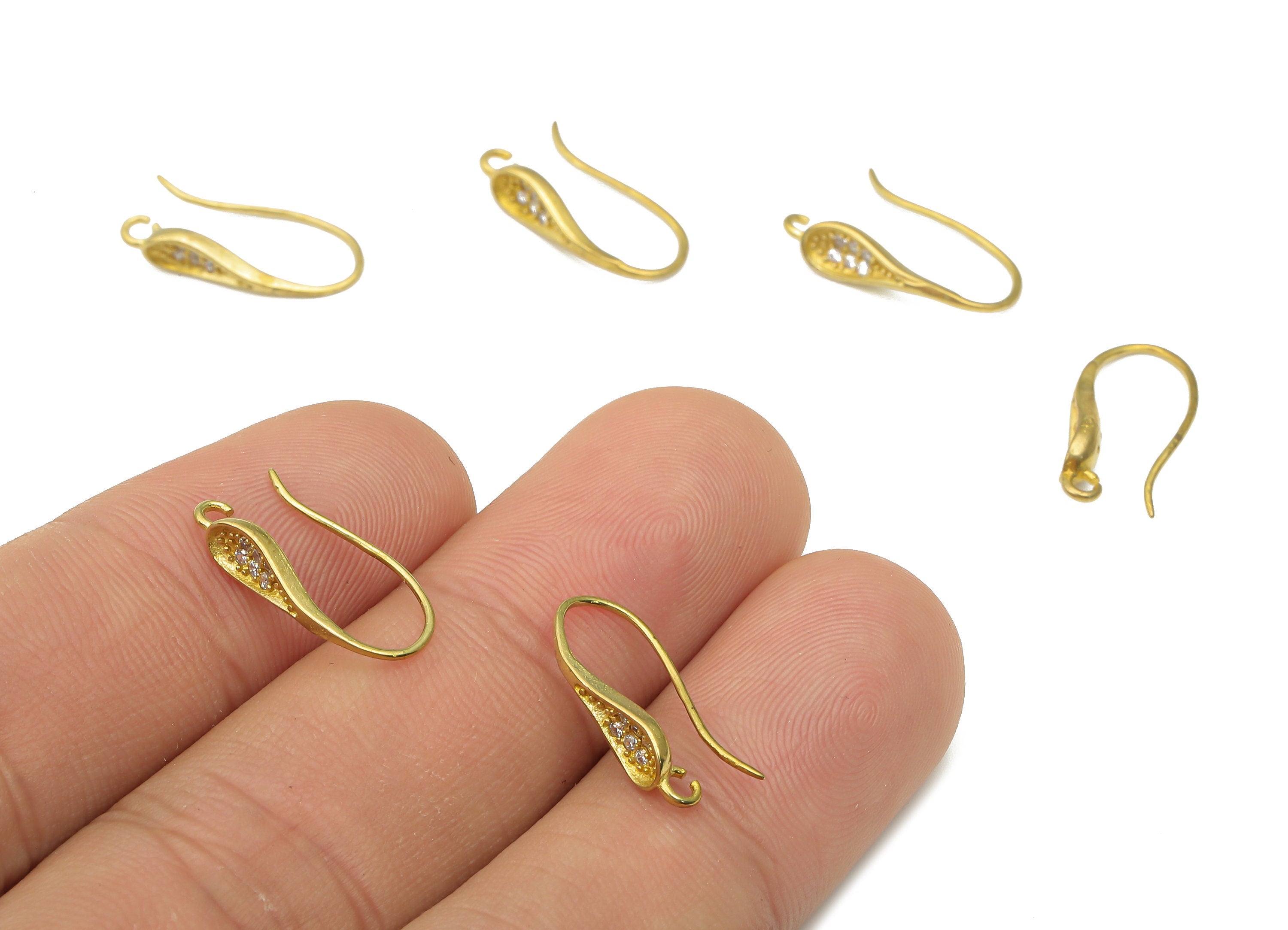 Raw Brass Earring Wire - Zircon Ear Wire - CZ Pave Ear Hook - Ear Wire - Jewelry Making Supplies - 17.1x7.87x1.78mm - PP7492 - DOMEDBAZAAR