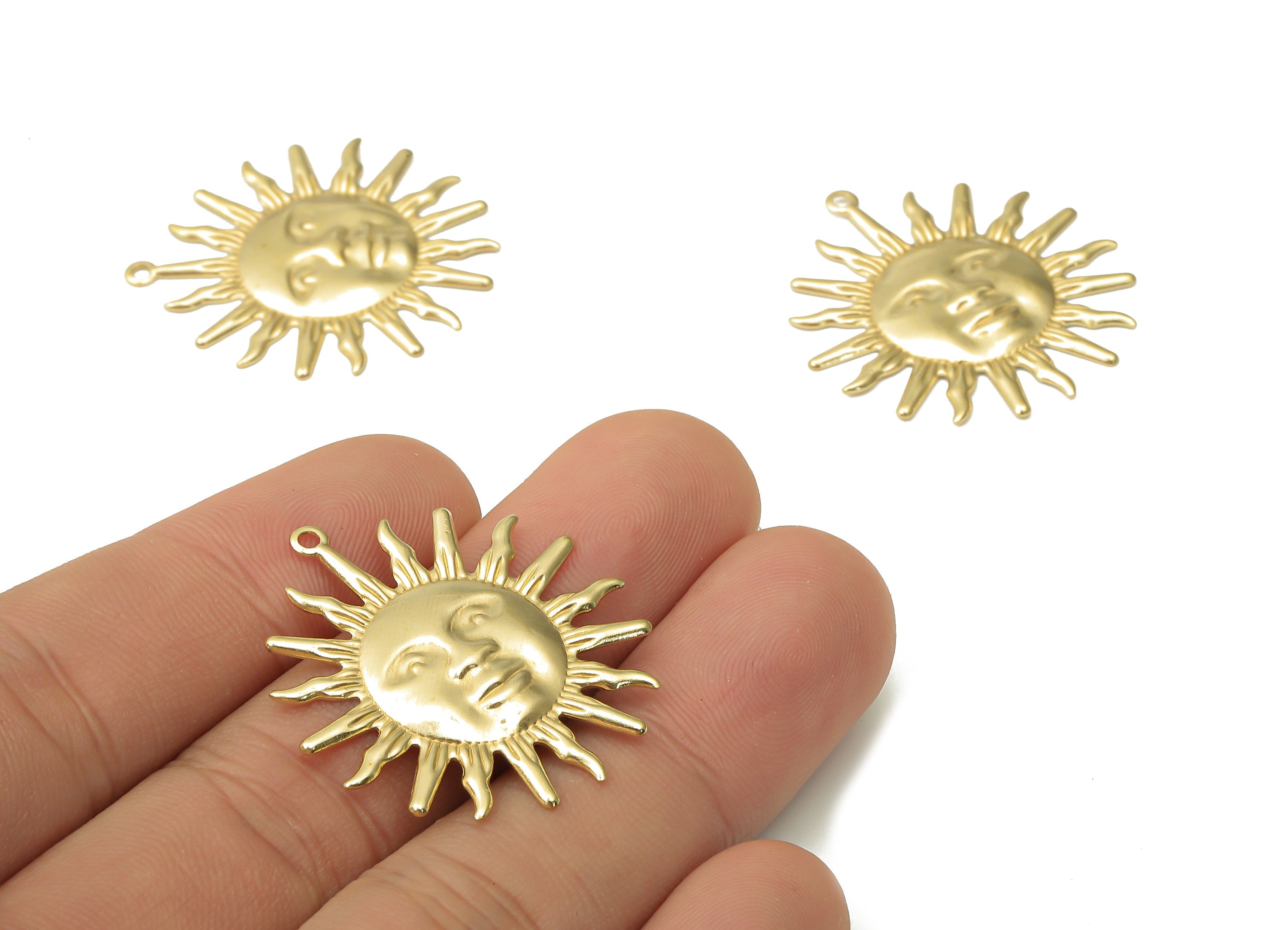 Raw Brass Sun Charm - Sun Face Earring Charm - Round Sun Flares - Earrings Findings - Jewelry Making Supplies -33.02x29.97x1.29mm- PP7473 - DOMEDBAZAAR