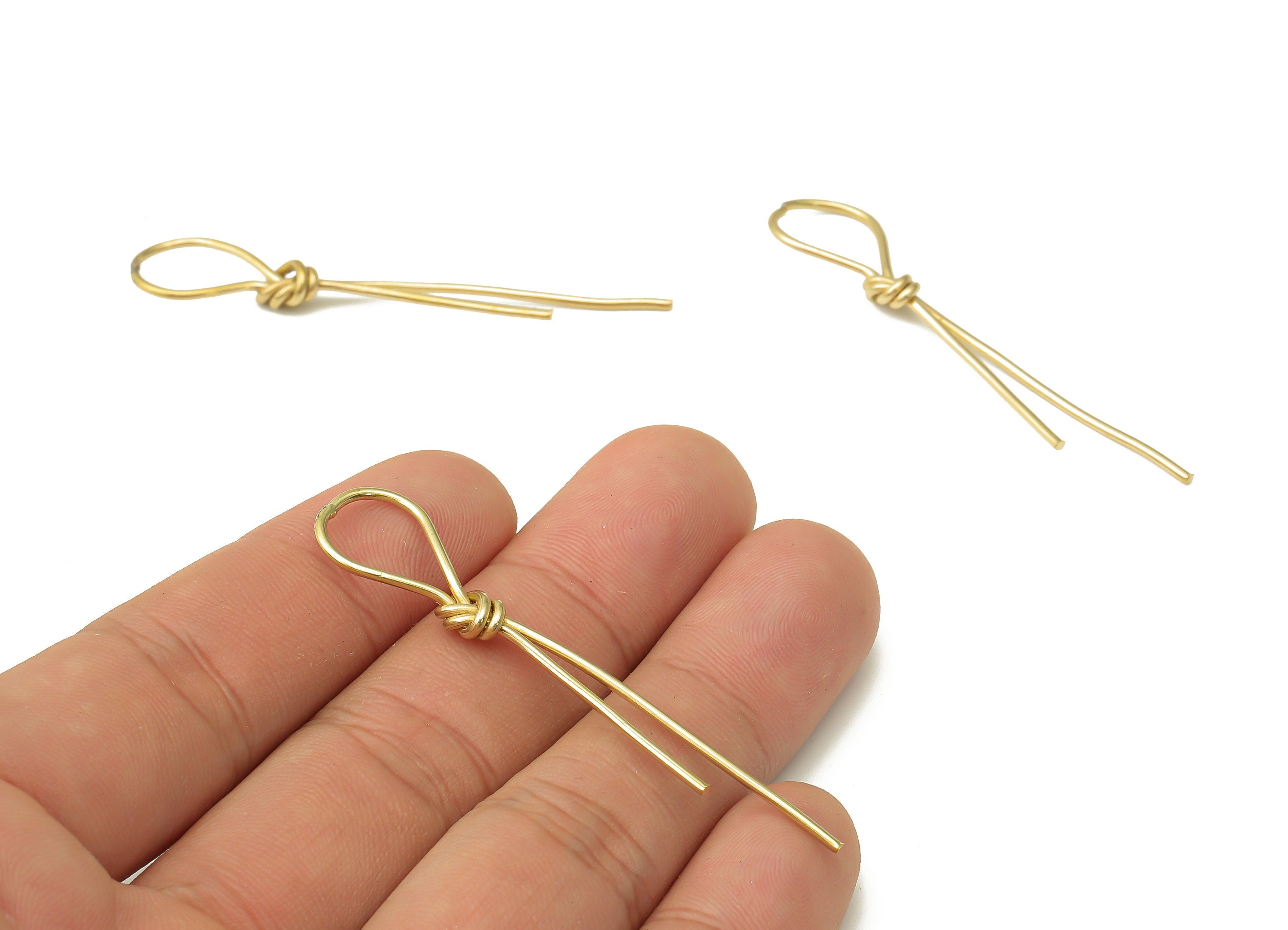 Raw Brass Wire Knot Earring Charms - Brass Tie a knot Pendant Charm - Earring Findings - Jewelry Making Supplies -58.32x11.73x1.28mm- PP7474 - DOMEDBAZAAR
