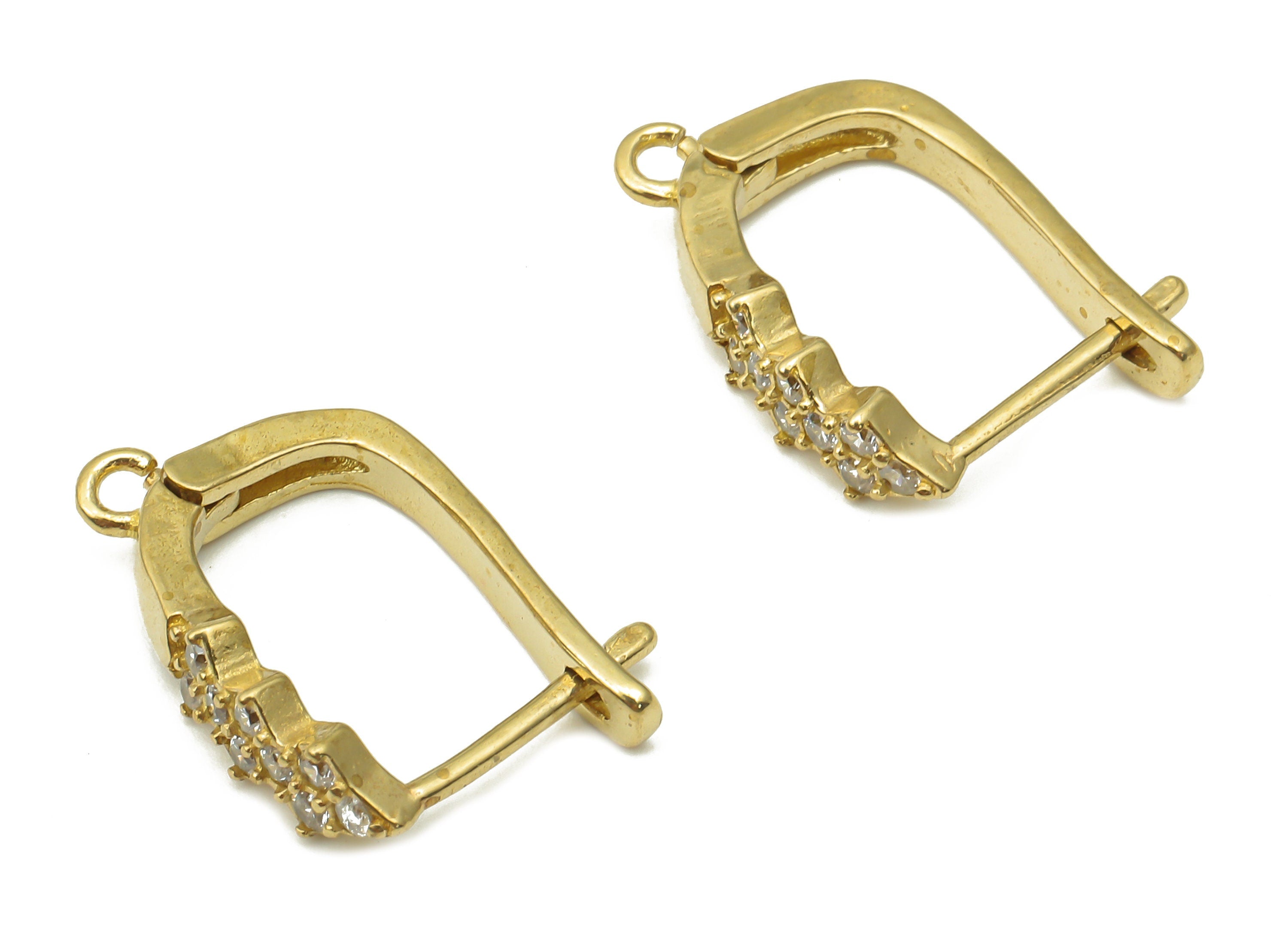 Raw Brass Zircon Stud Earrings - Earrings Stud with Zircons - Dainty Earring Findings - Jewelry Making Supplies - 16.8x13.16x1.96mm - PP7493 - DOMEDBAZAAR