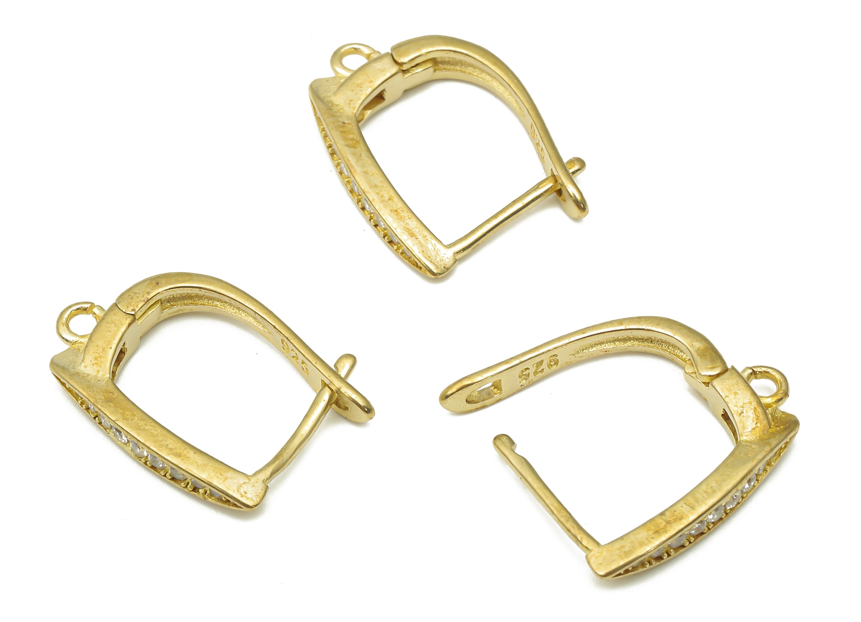 Raw Brass Zircon Stud Earrings - Brass Earrings Stud with Zircons - Dainty Earrings - Jewelry Making Supplies - 15.81x12.54x1.7mm - PP7494 - DOMEDBAZAAR