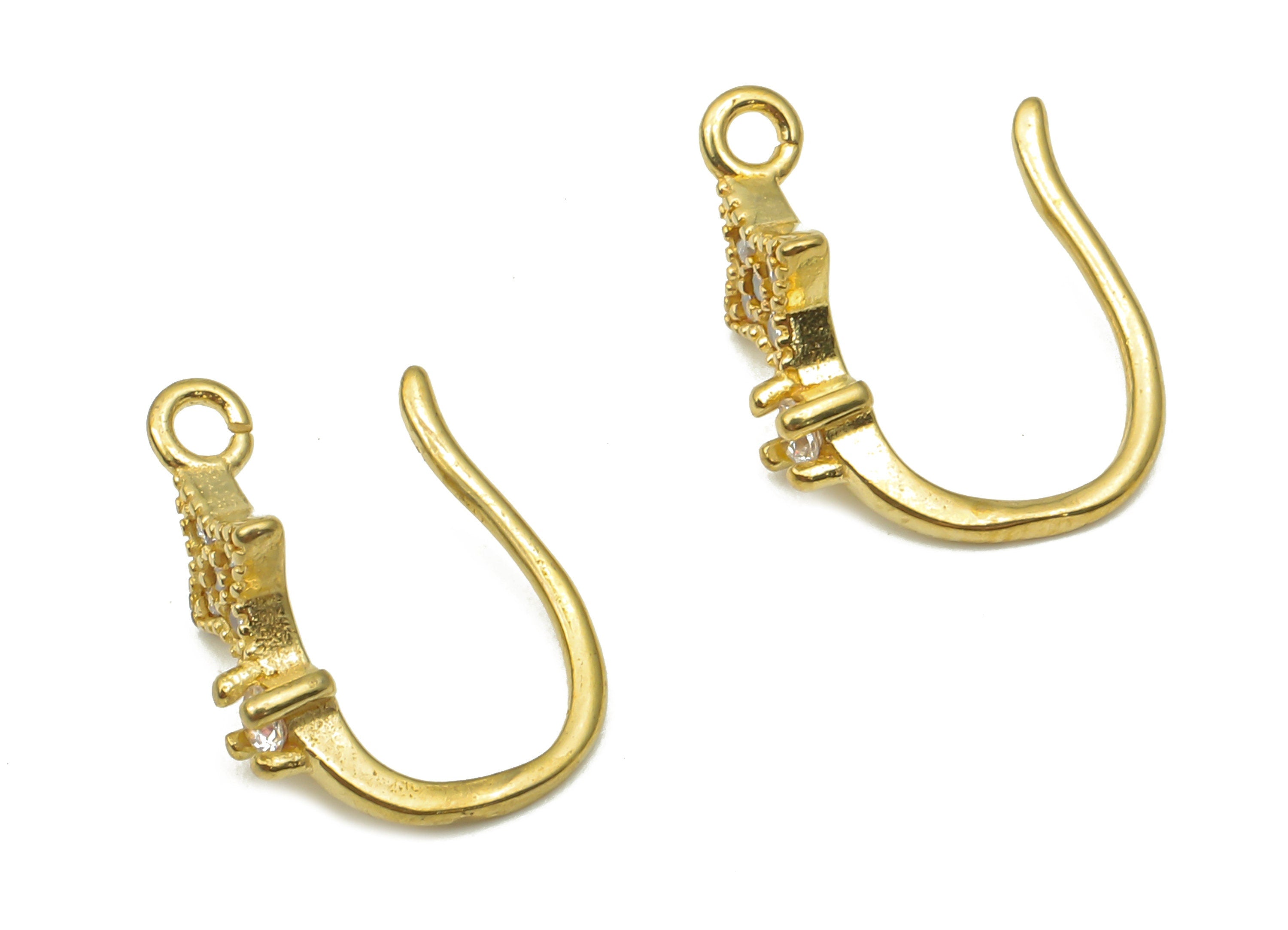 Raw Brass Ear Wires with Star Adornment - Brass Zircon Ear Wires - Jewelry Making Supplies - Earring Findings - 13.78x10.48x1.43mm - PP7498 - DOMEDBAZAAR