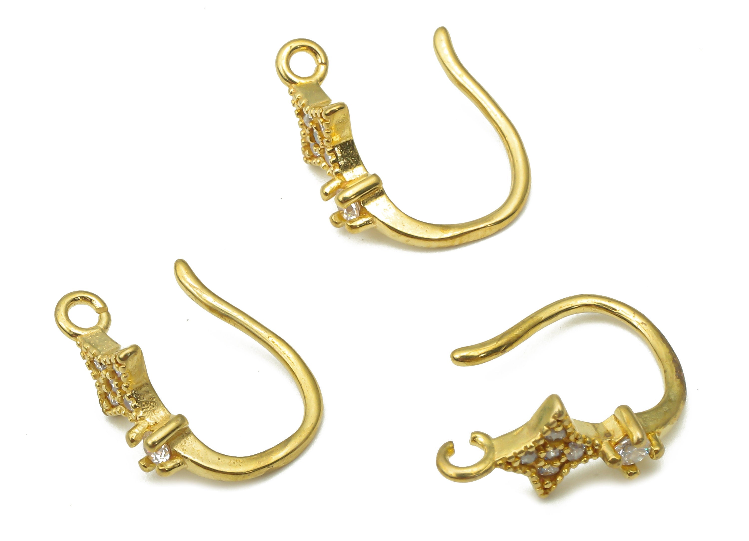 Raw Brass Ear Wires with Star Adornment - Brass Zircon Ear Wires - Jewelry Making Supplies - Earring Findings - 13.78x10.48x1.43mm - PP7498 - DOMEDBAZAAR