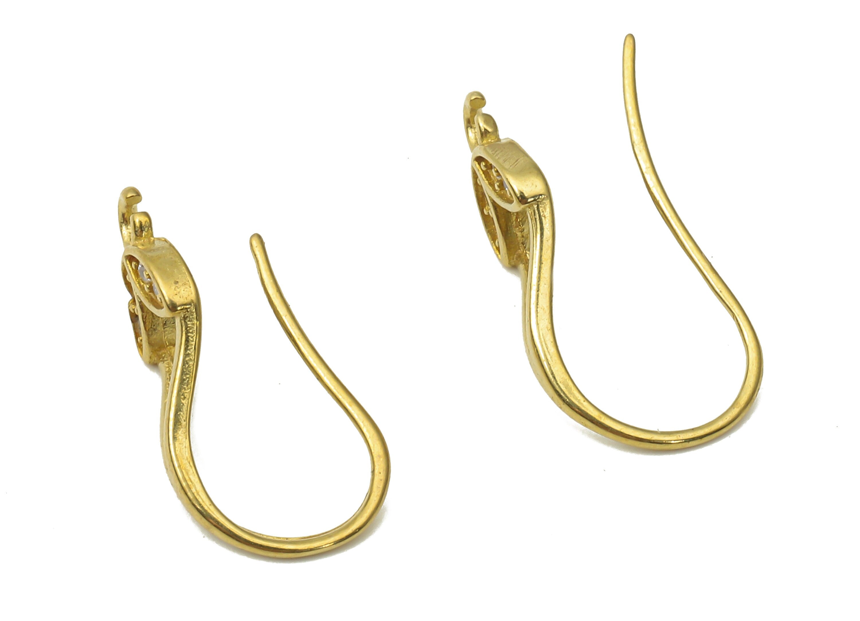 Raw Brass Ear Wires with Leaf Adornment - Zircon Ear Wires - Jewelry Making Supplies - Brass Earring Findings - 19.22x8.97x0.94mm- PP7500 - DOMEDBAZAAR