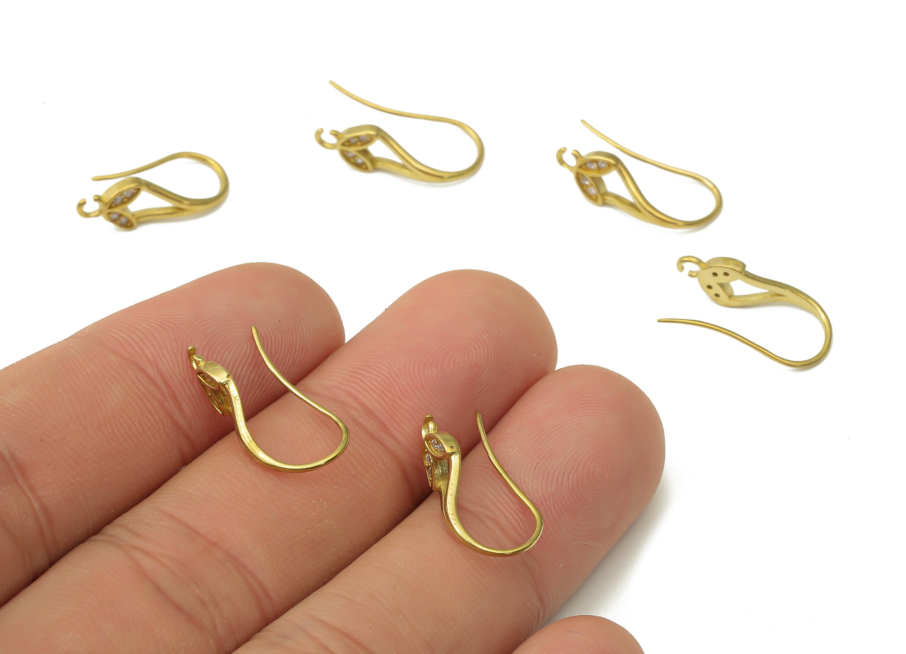 Raw Brass Ear Wires with Leaf Adornment - Zircon Ear Wires - Jewelry Making Supplies - Brass Earring Findings - 19.22x8.97x0.94mm- PP7500 - DOMEDBAZAAR