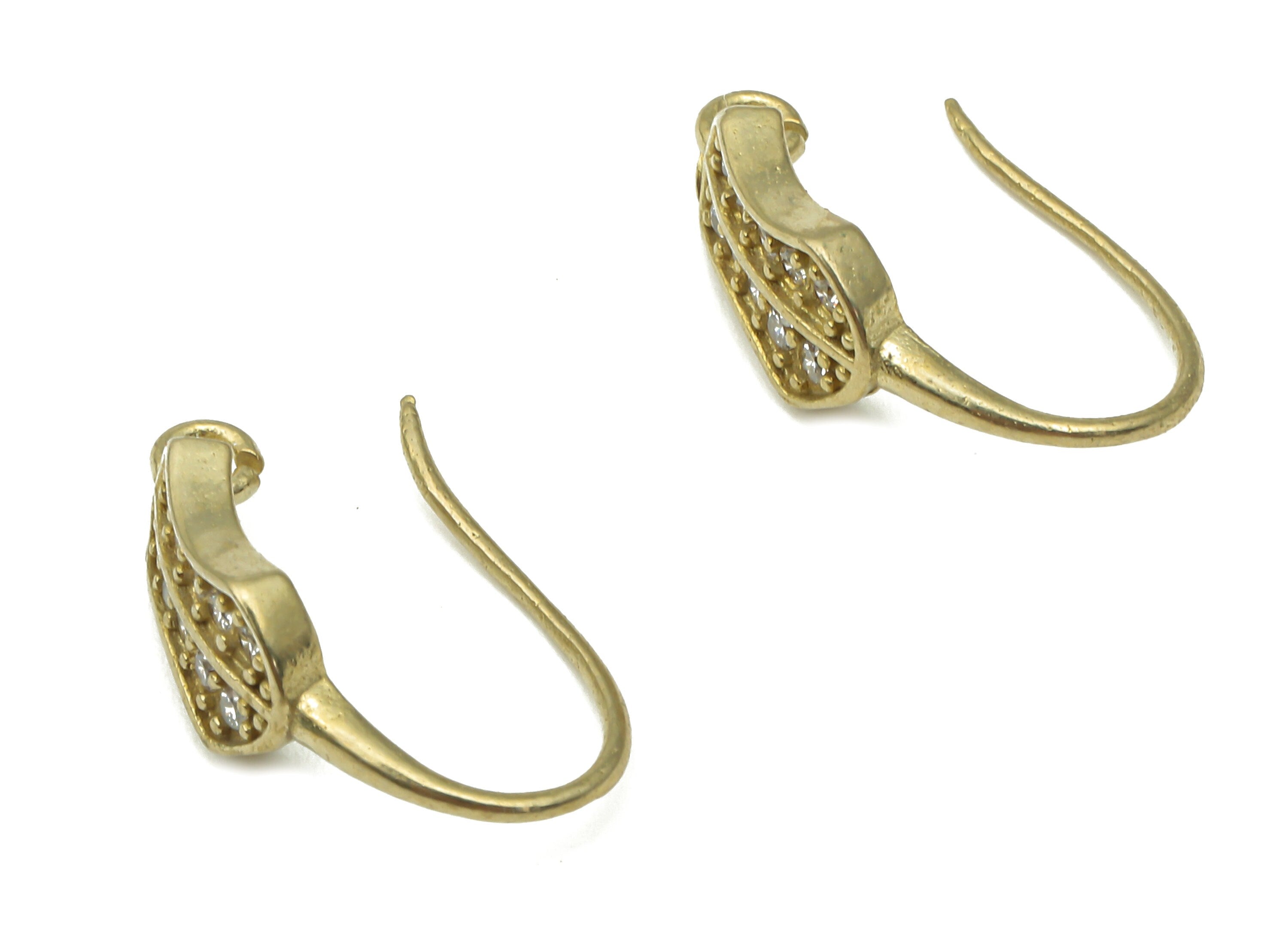 Raw Brass Earring Wire - Zircon Ear Wire - CZ Pave Ear Hook - Jewelry Making Supplies - Brass Earring Findings - 16.5x10.47x1.65mm - PP7499 - DOMEDBAZAAR