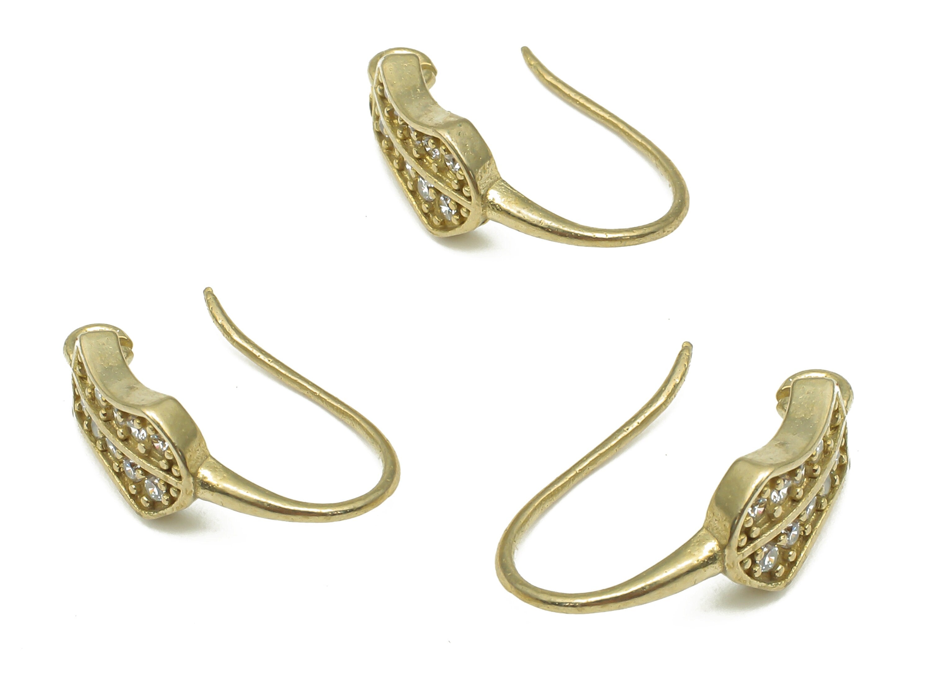 Raw Brass Earring Wire - Zircon Ear Wire - CZ Pave Ear Hook - Jewelry Making Supplies - Brass Earring Findings - 16.5x10.47x1.65mm - PP7499 - DOMEDBAZAAR