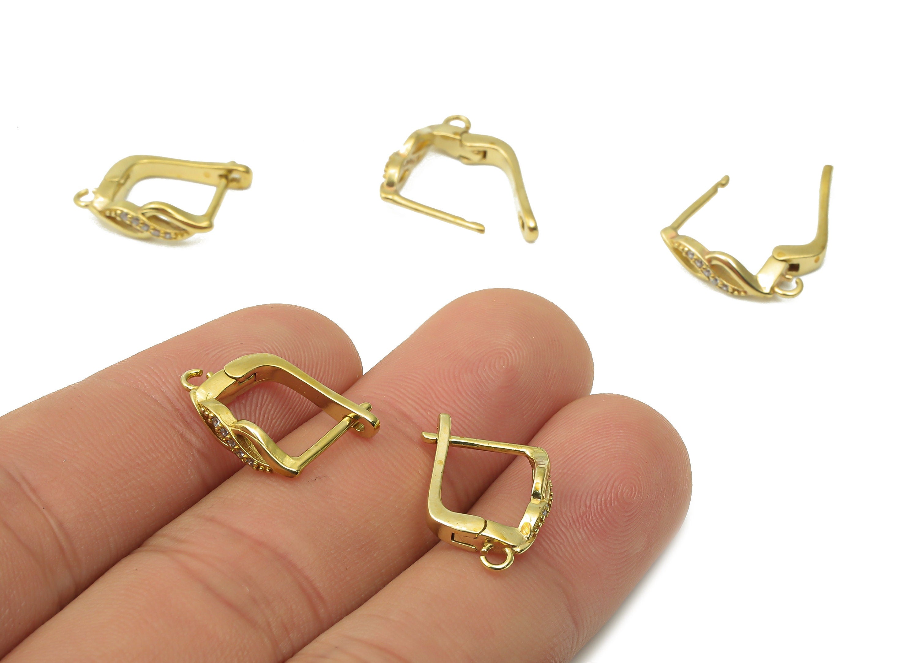 Raw Brass Zircon Stud Earrings - Brass Earrings Stud with Zircon - Dainty Brass Earrings - 16.07x12.06x1.9mm - PP7503 - DOMEDBAZAAR