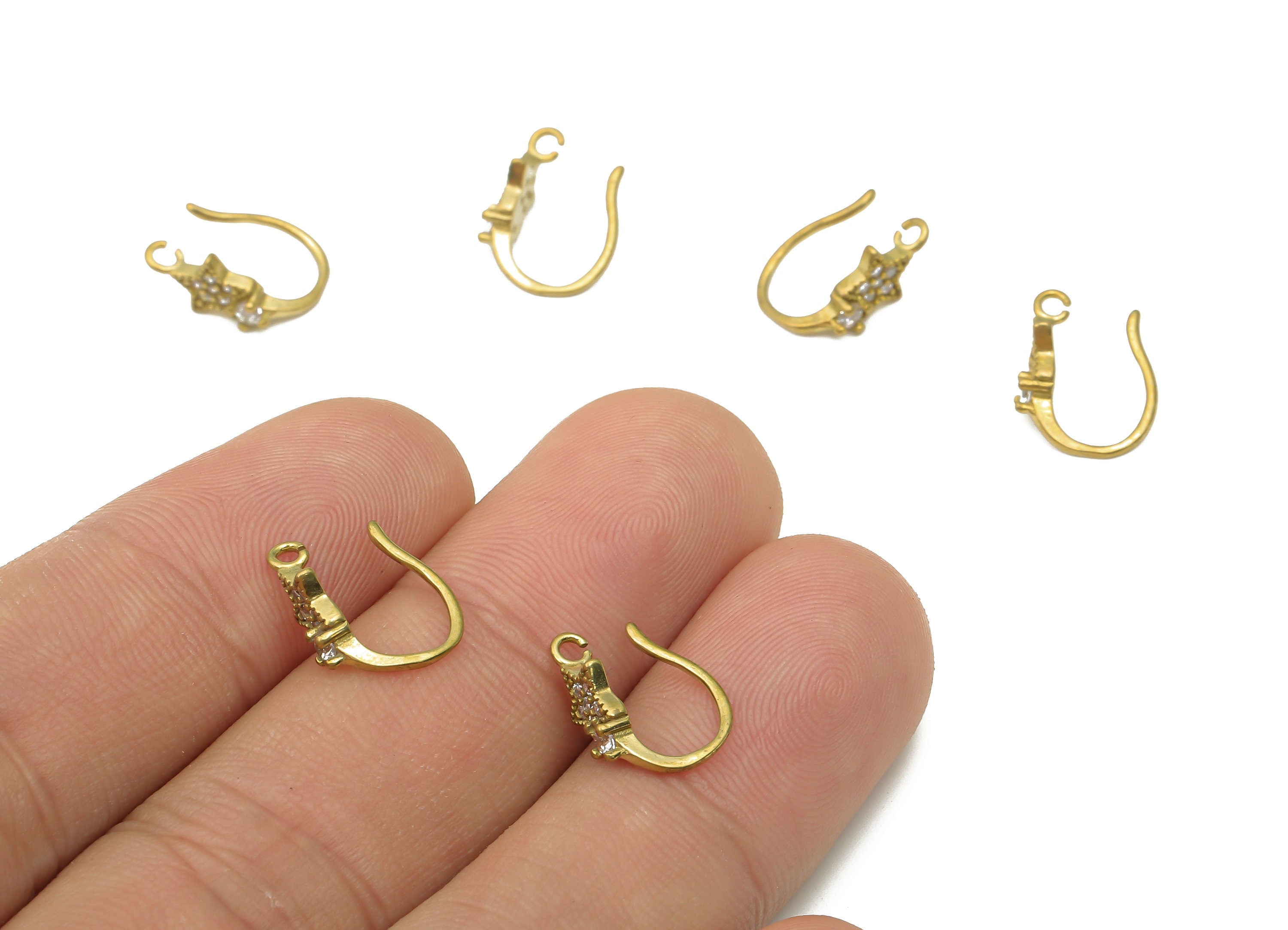 Raw Brass Ear Wires with Star Adornment - Zircon Ear Wires - Brass Wires Open Rings - Jewelry Making Supplies - 13.77x10.58x1.38mm - PP7505 - DOMEDBAZAAR