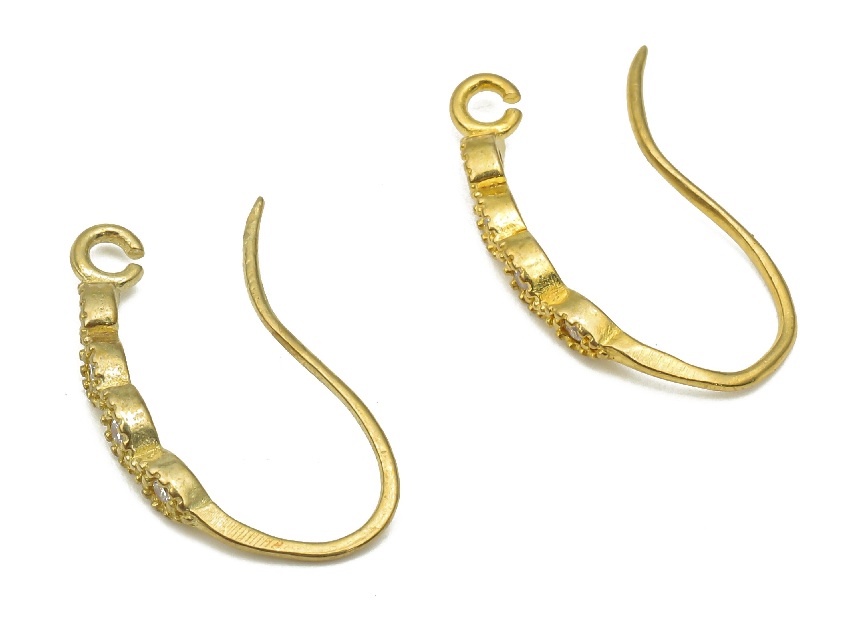 Raw Brass Hook Earrings - Zircon Ear Hooks - Ear Wire - Brass Earrings with Open Rings - Jewelry Supplies -17.95 x 7.78 x 1.4mm- PP7512 - DOMEDBAZAAR
