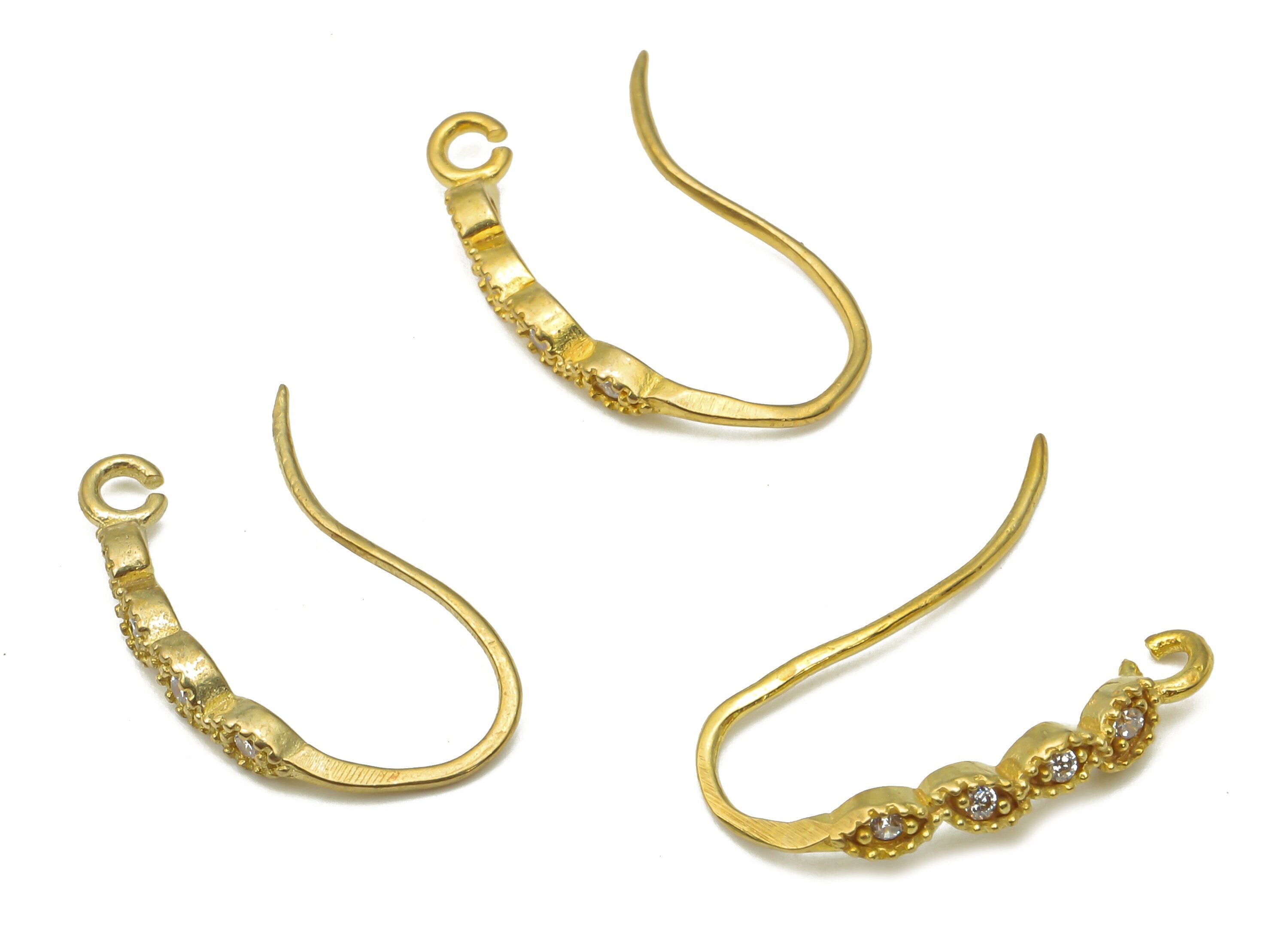 Raw Brass Hook Earrings - Zircon Ear Hooks - Ear Wire - Brass Earrings with Open Rings - Jewelry Supplies -17.95 x 7.78 x 1.4mm- PP7512 - DOMEDBAZAAR