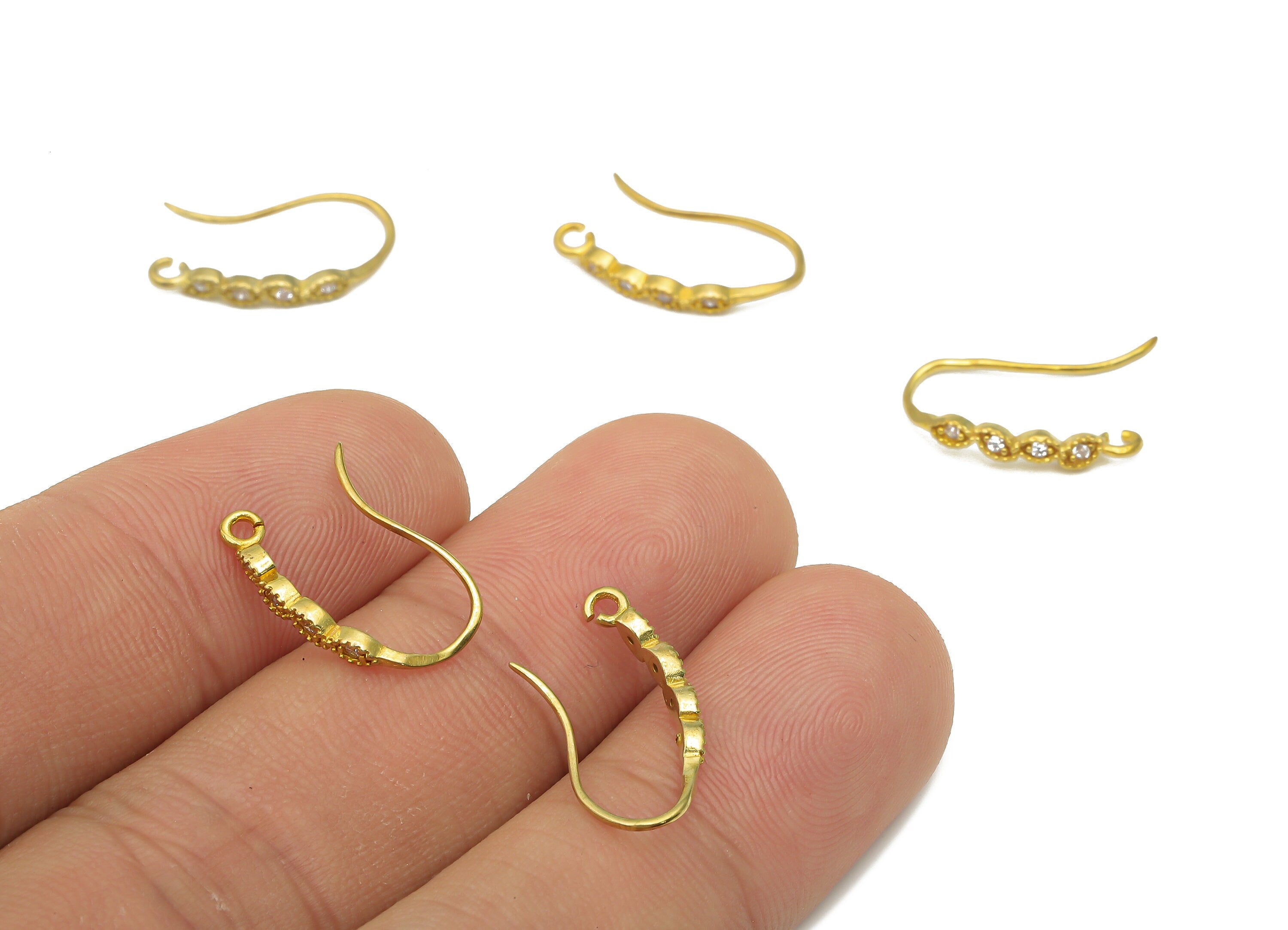 Raw Brass Hook Earrings - Zircon Ear Hooks - Ear Wire - Brass Earrings with Open Rings - Jewelry Supplies -17.95 x 7.78 x 1.4mm- PP7512 - DOMEDBAZAAR