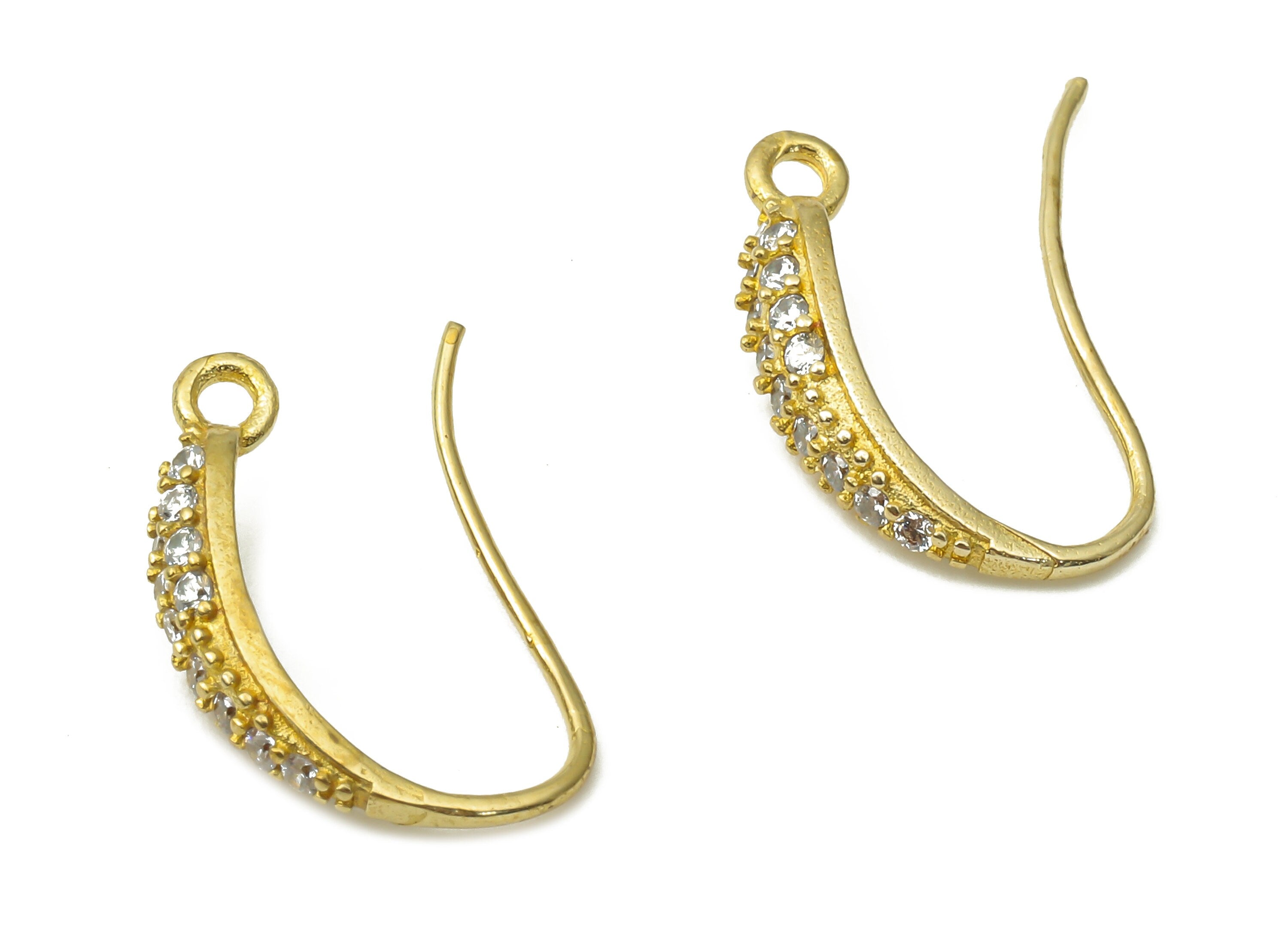 Raw Brass Hook Earrings - Brass Ear Fish Hooks - CZ Paved Ear Hooks - Brass Earring Findings - Jewelry Supplies -15.94x10.87x2.3mm- PP7515 - DOMEDBAZAAR