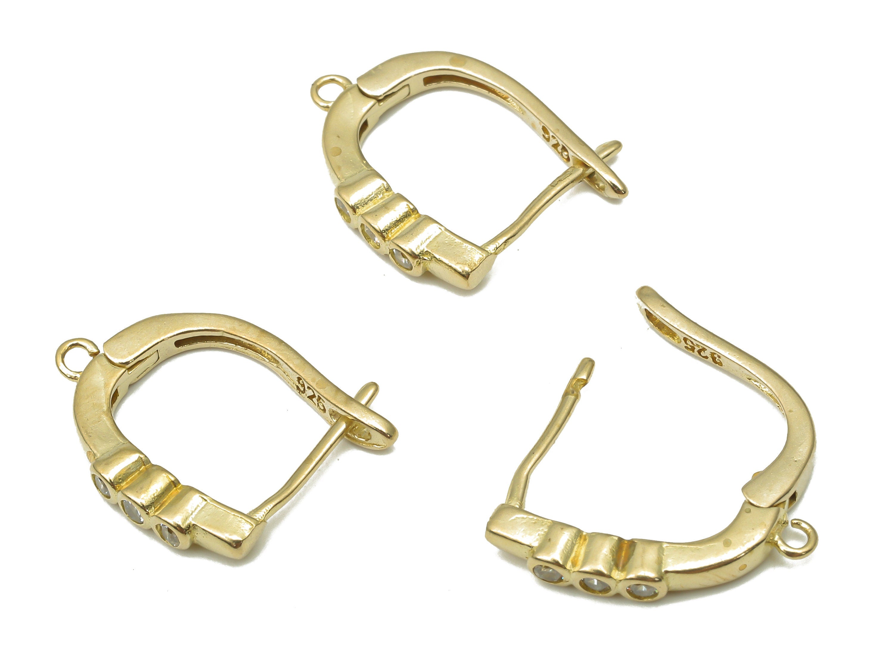 Raw Brass Zircon Stud Earrings - Brass Geometric Stud Earring - Brass Earring Findings - Jewelry Making Supplies -16.77x13.62x2.54mm- PP7519 - DOMEDBAZAAR