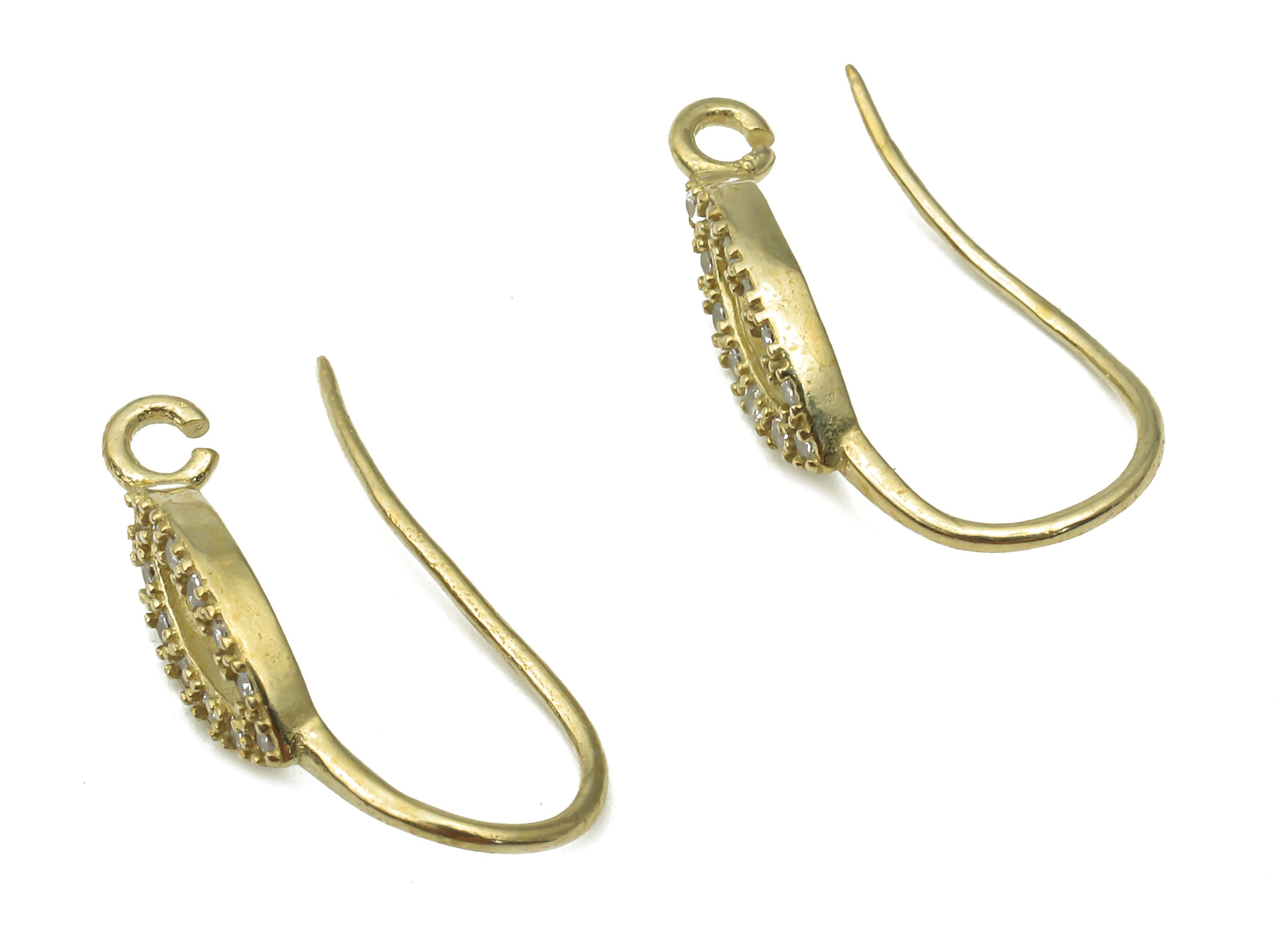 Raw Brass Earring Wire - Geometric Ear Wire - CZ Paved Ear Hook - Jewelry Making Supplies - Brass Earring Findings - 18.8x9.5x2.11mm- PP7522 - DOMEDBAZAAR