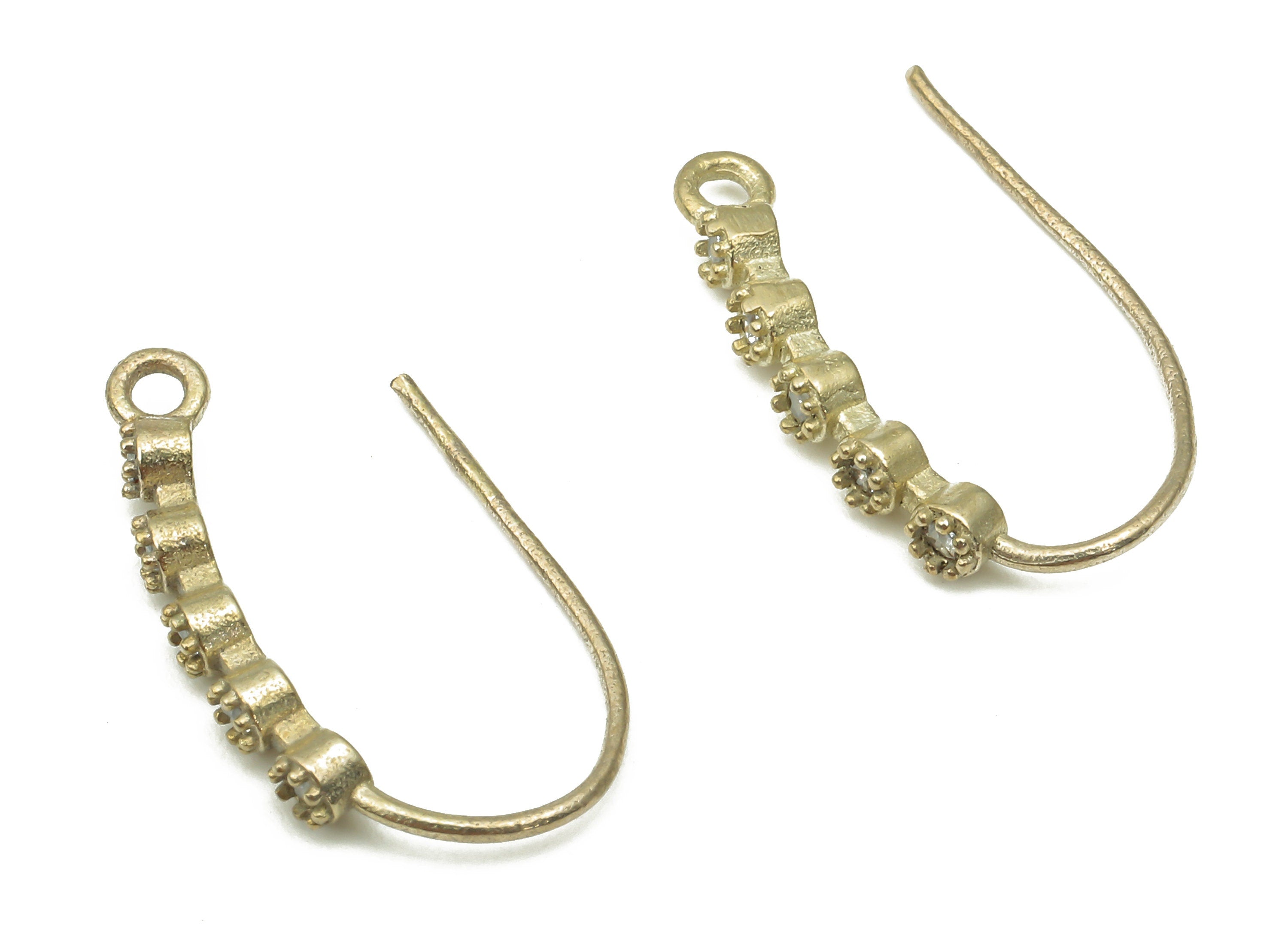 Raw Brass Earrings Wire - Zircon Ear Wires - CZ Paved Ear Hooks - Jewelry Making Supplies - Brass Earring Findings - 20.05x10.51x2mm- PP7523 - DOMEDBAZAAR