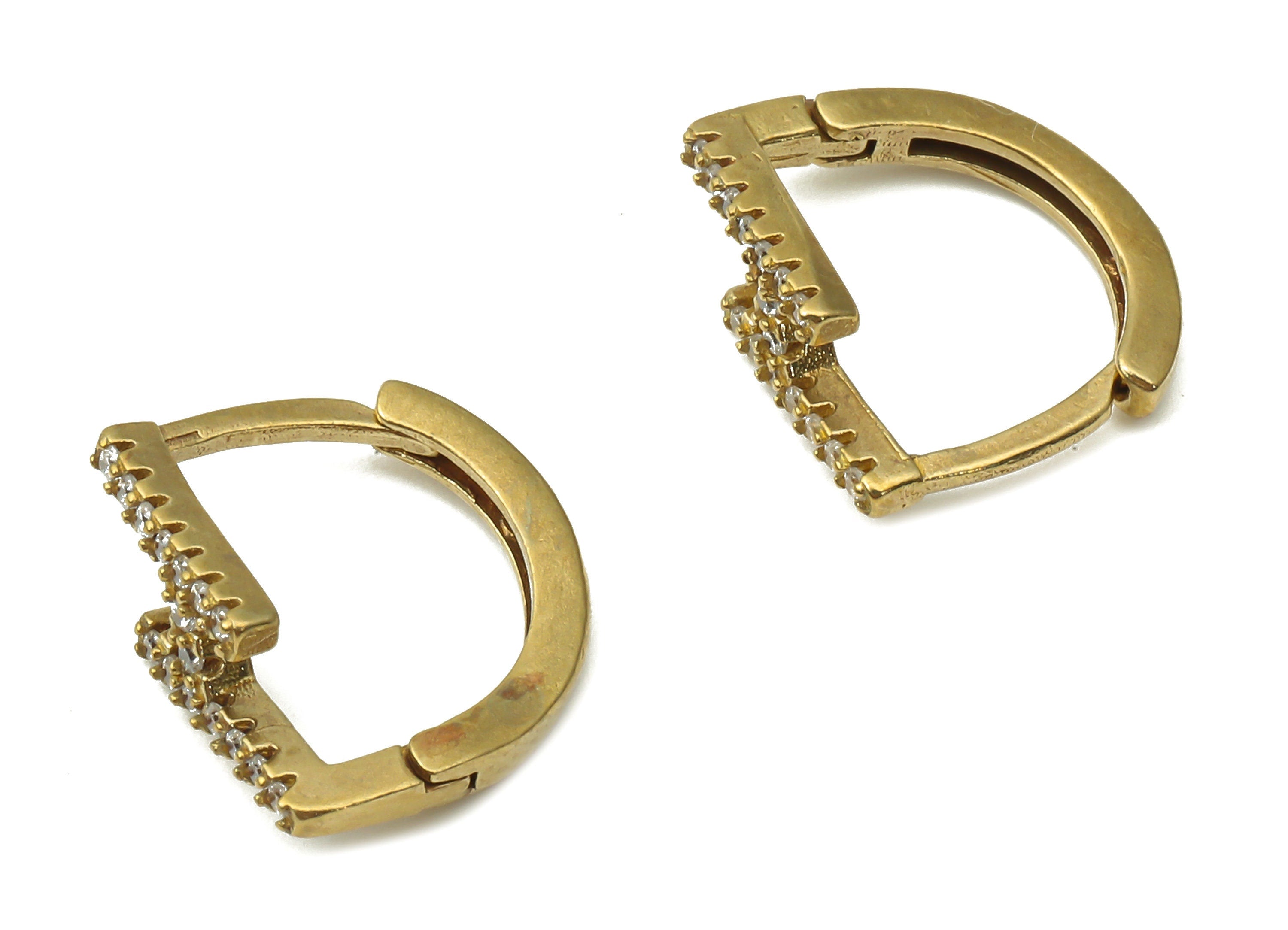 Raw Brass D Shaped Hoop Earrings - Brass Huggie Hoop Earring with Zircons - Dainty Hoop Earrings - Brass Findings -13.95x11.7x1.82mm- PP7531 - DOMEDBAZAAR