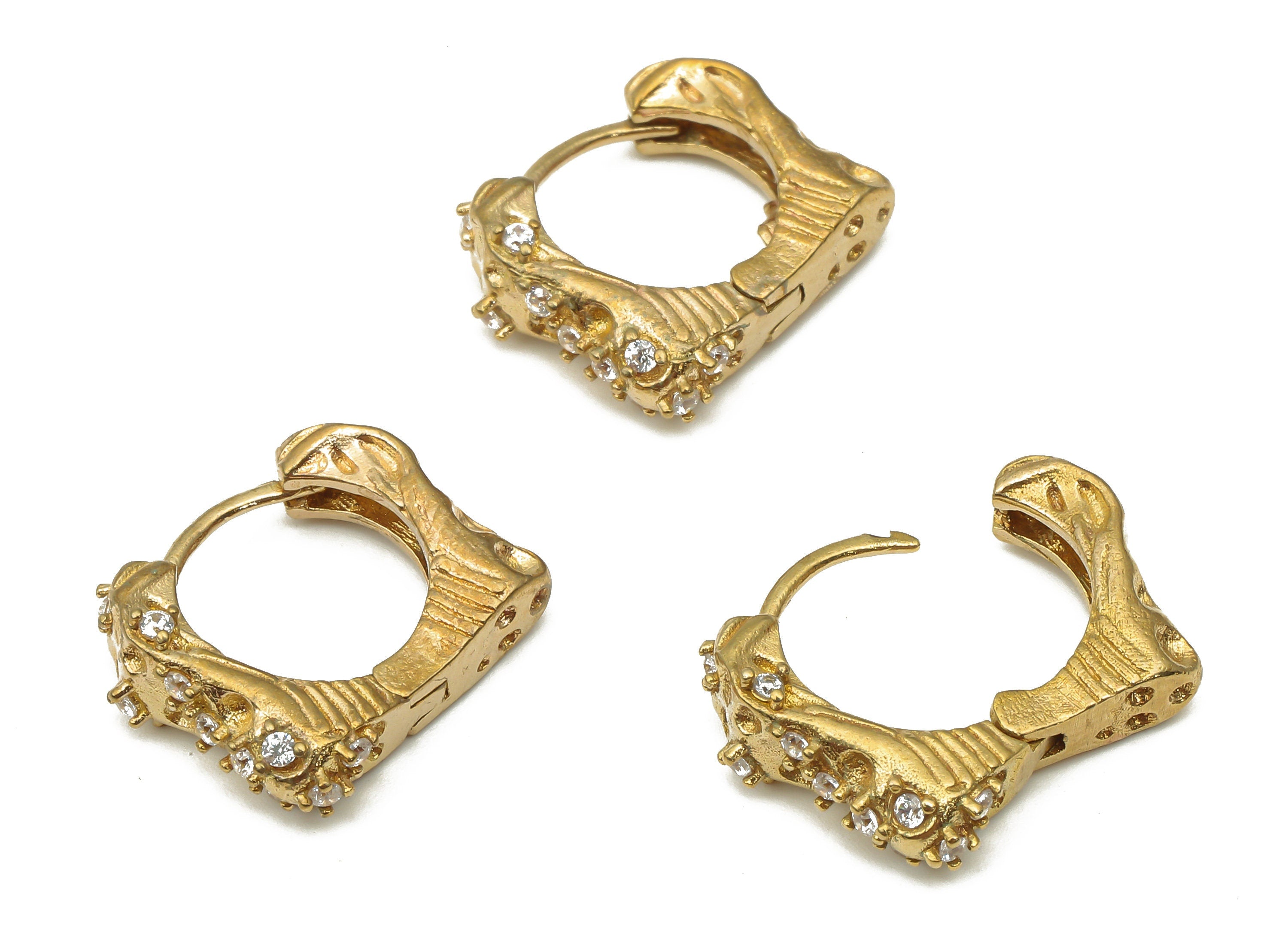 Raw Brass Huggie Hoop Earrings - Brass Textured Stud Earrings - Geometric Hoop Earrings - Jewelry Making Supplies -16.8x14.52x3.49mm- PP7536 - DOMEDBAZAAR