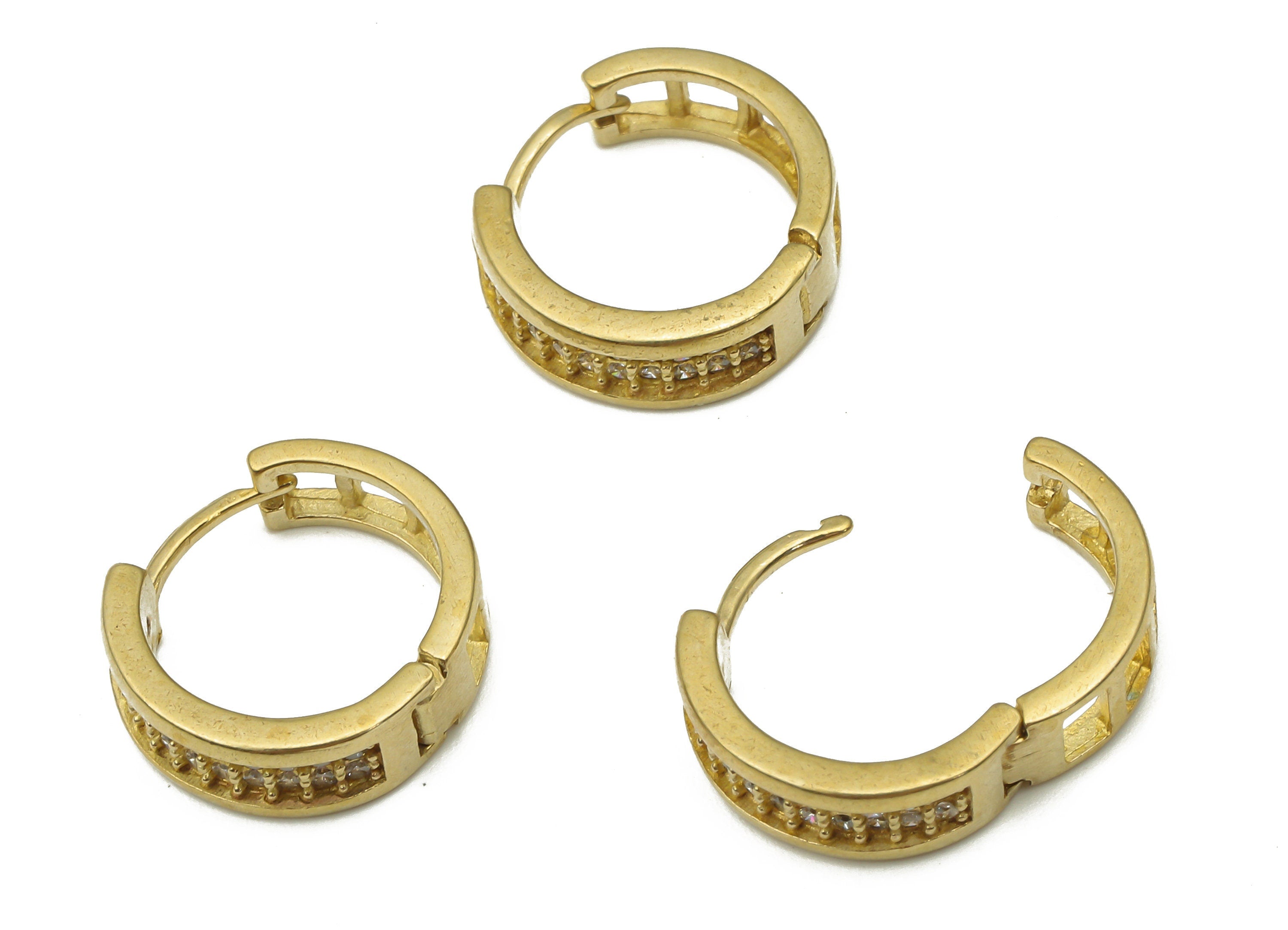 Brass Round Hoop Earrings - Raw Brass Hoops Huggie with Zircon -Dainty Hoop Earrings - Jewelry Making Supplies - 12.63x12.63x1.7mm - PP7537 - DOMEDBAZAAR