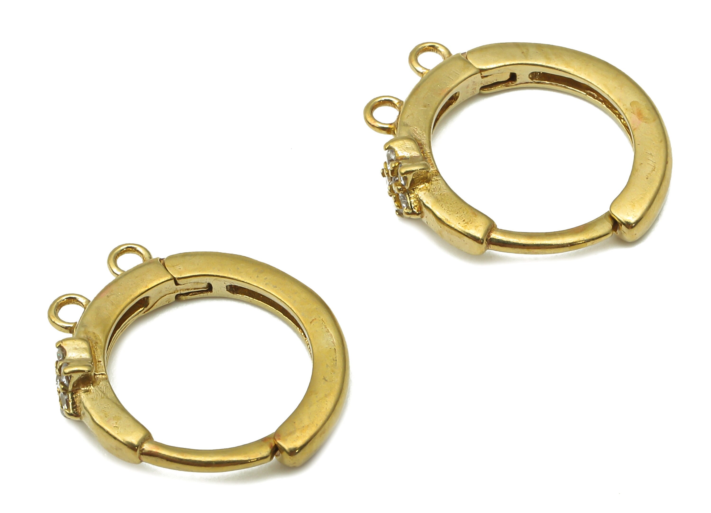 Raw Brass Star Hoop Earrings - Brass Round Huggie Hoop Earrings- 2 Loops Stud Earrings - Jewelry Making Supplies - 14.63x12.3x2.24mm- PP7540 - DOMEDBAZAAR