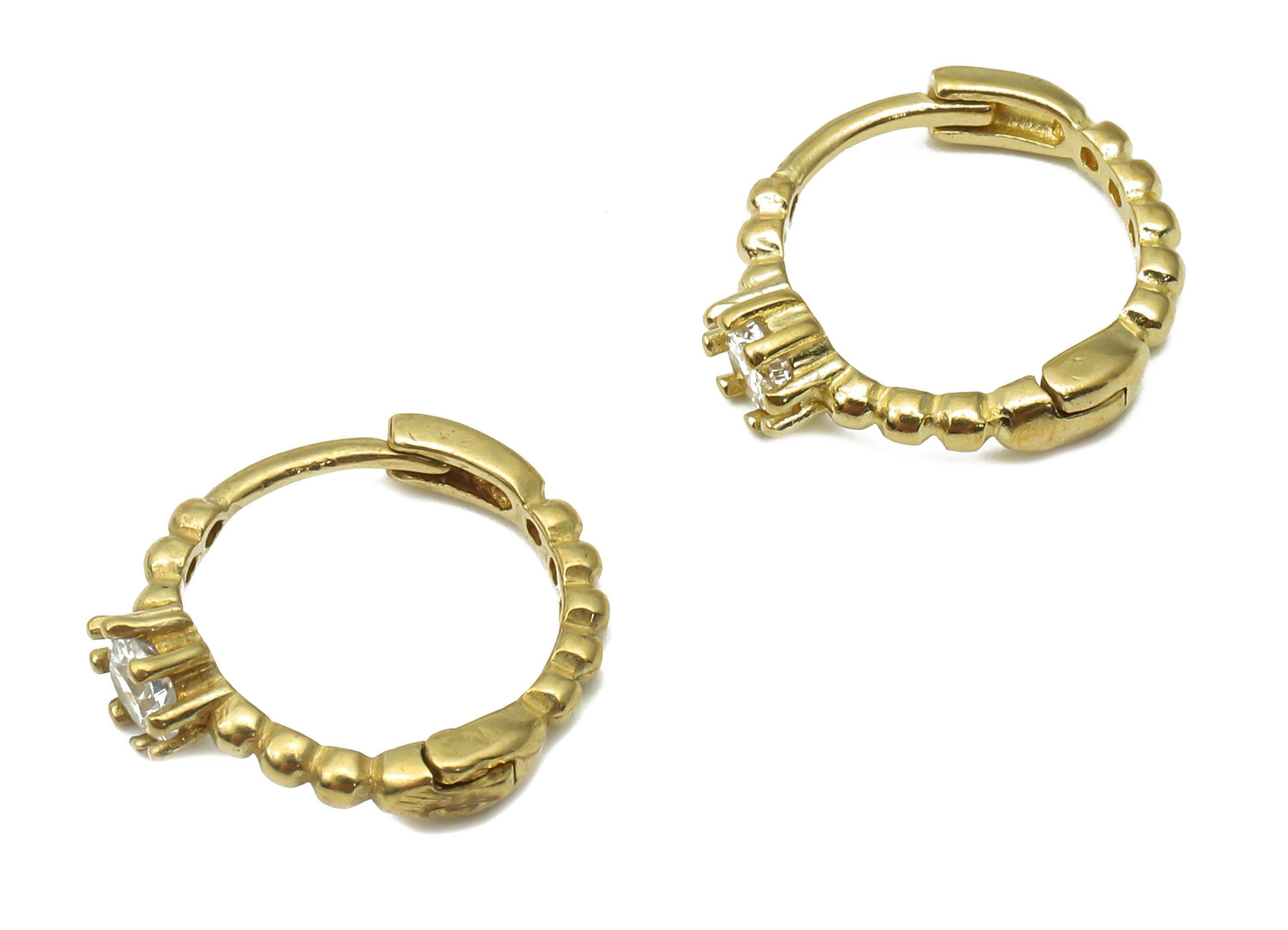 Raw Brass Beaded Hoop Earrings - Brass Leverback Stud Earrings with Zircon - Earring Findings - Jewelry Supplies -12.13x11.09x2.3mm - PP7541 - DOMEDBAZAAR
