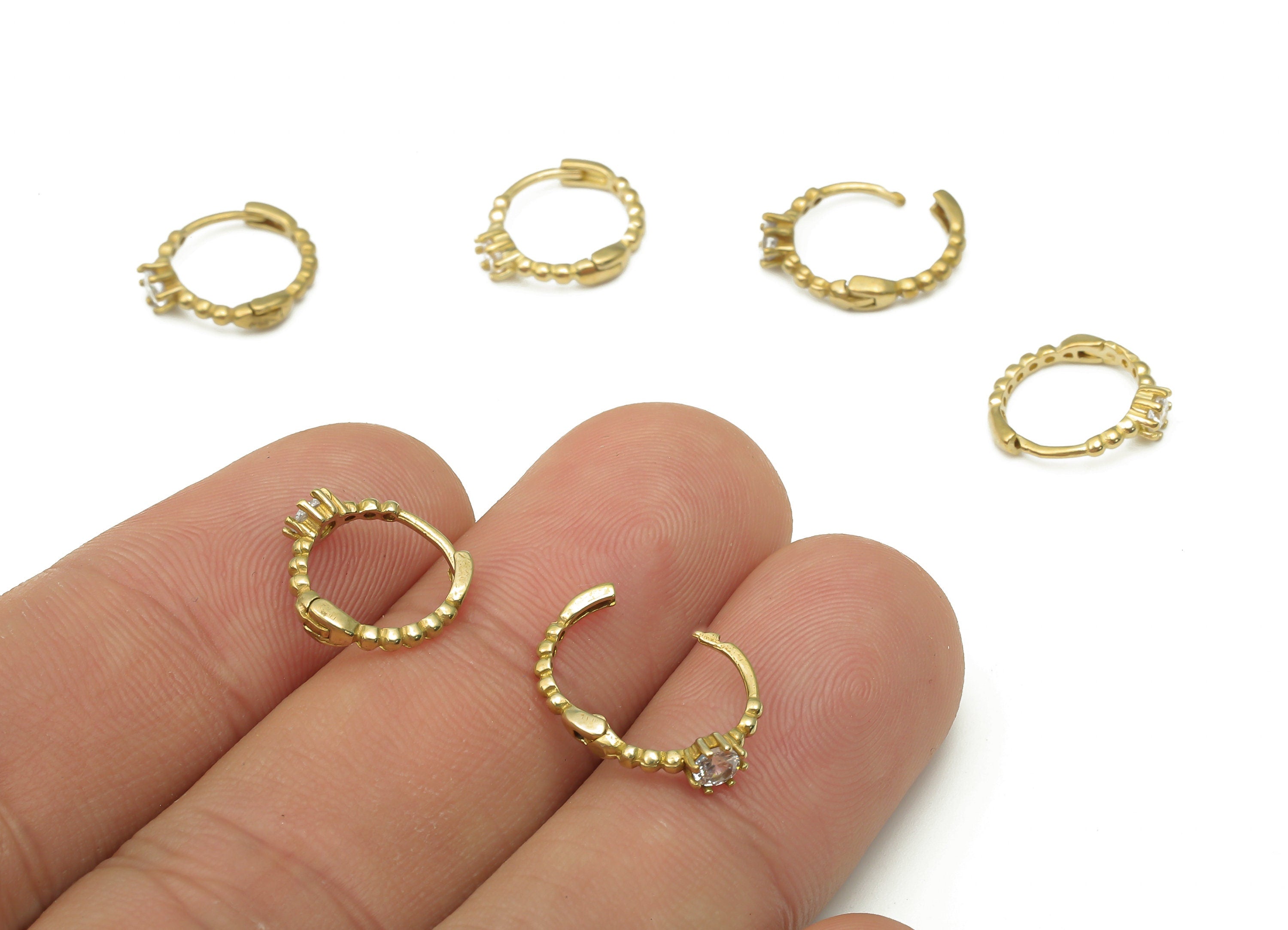 Raw Brass Beaded Hoop Earrings - Brass Leverback Stud Earrings with Zircon - Earring Findings - Jewelry Supplies -12.13x11.09x2.3mm - PP7541 - DOMEDBAZAAR