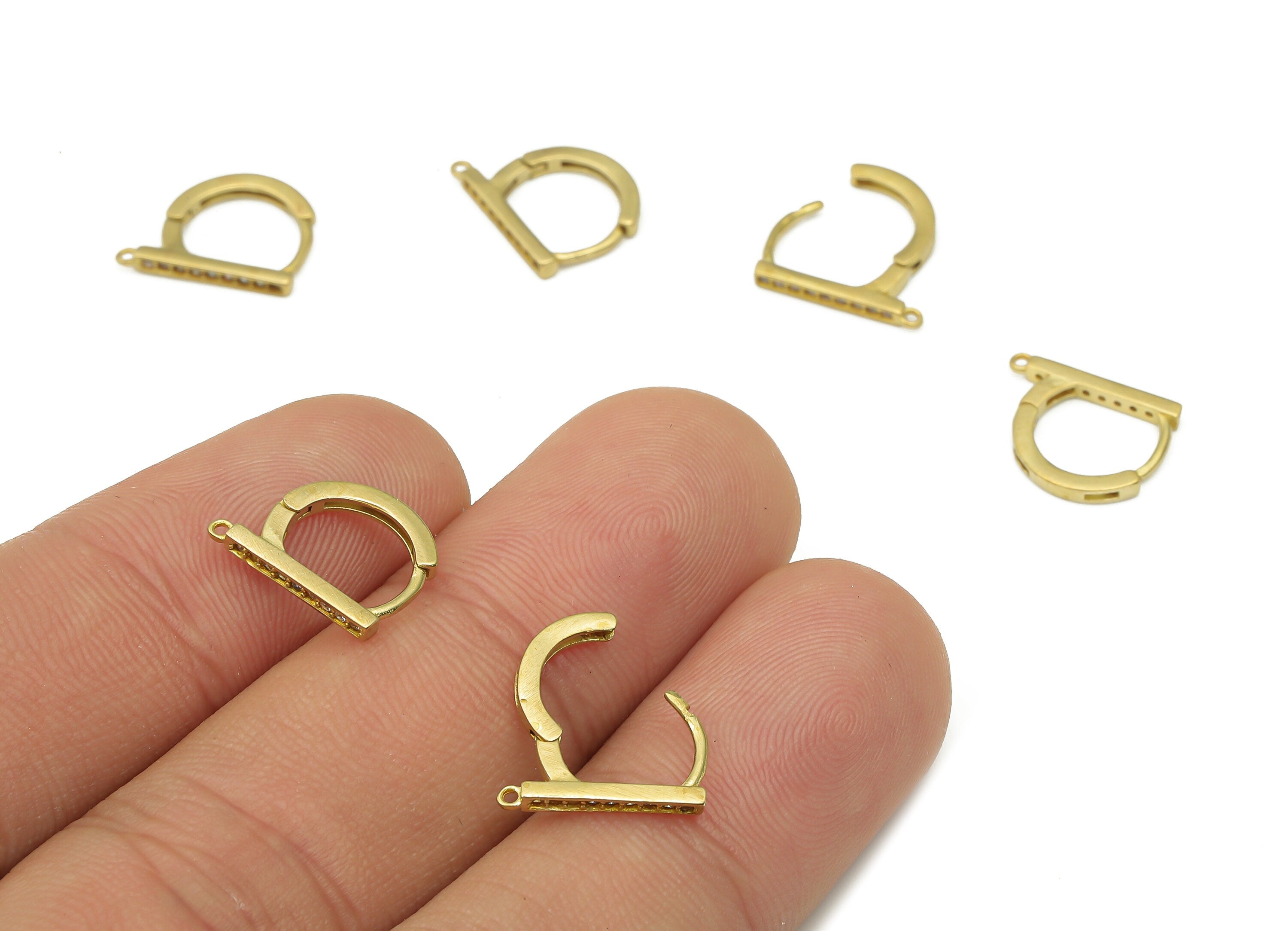 Raw Brass Bar Stud Earrings - Brass Round Earrings Stud with Zircons - Earring Findings - Jewelry Making Supplies - 12.7x10x1.26mm - PP7543 - DOMEDBAZAAR