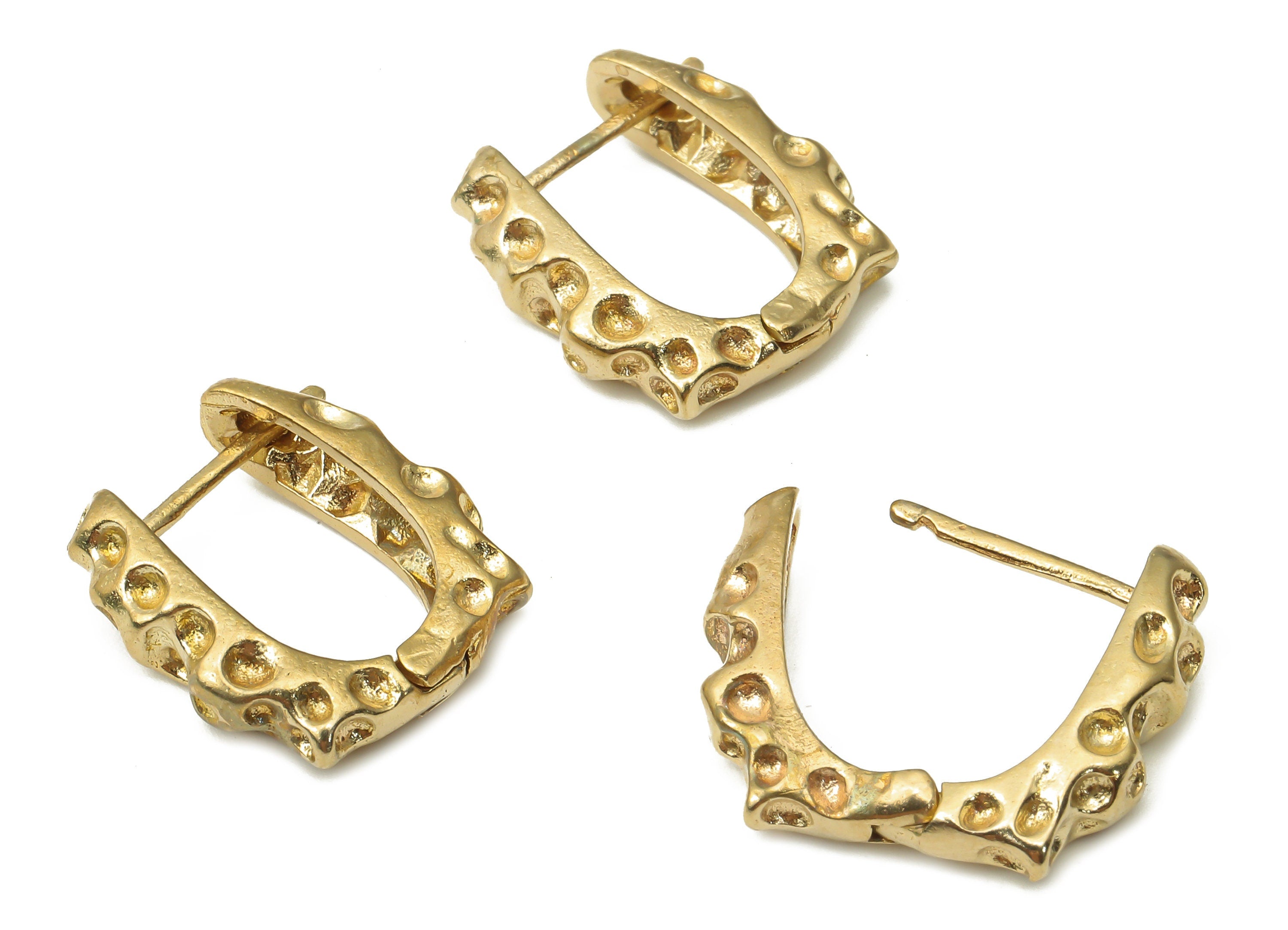 Brass Rectangle Stud Earrings - Raw Brass Textured Earrings - Geometric Hoop Earrings - Jewelry Making Supplies -16.8x15.07x3.2mm- PP7548 - DOMEDBAZAAR