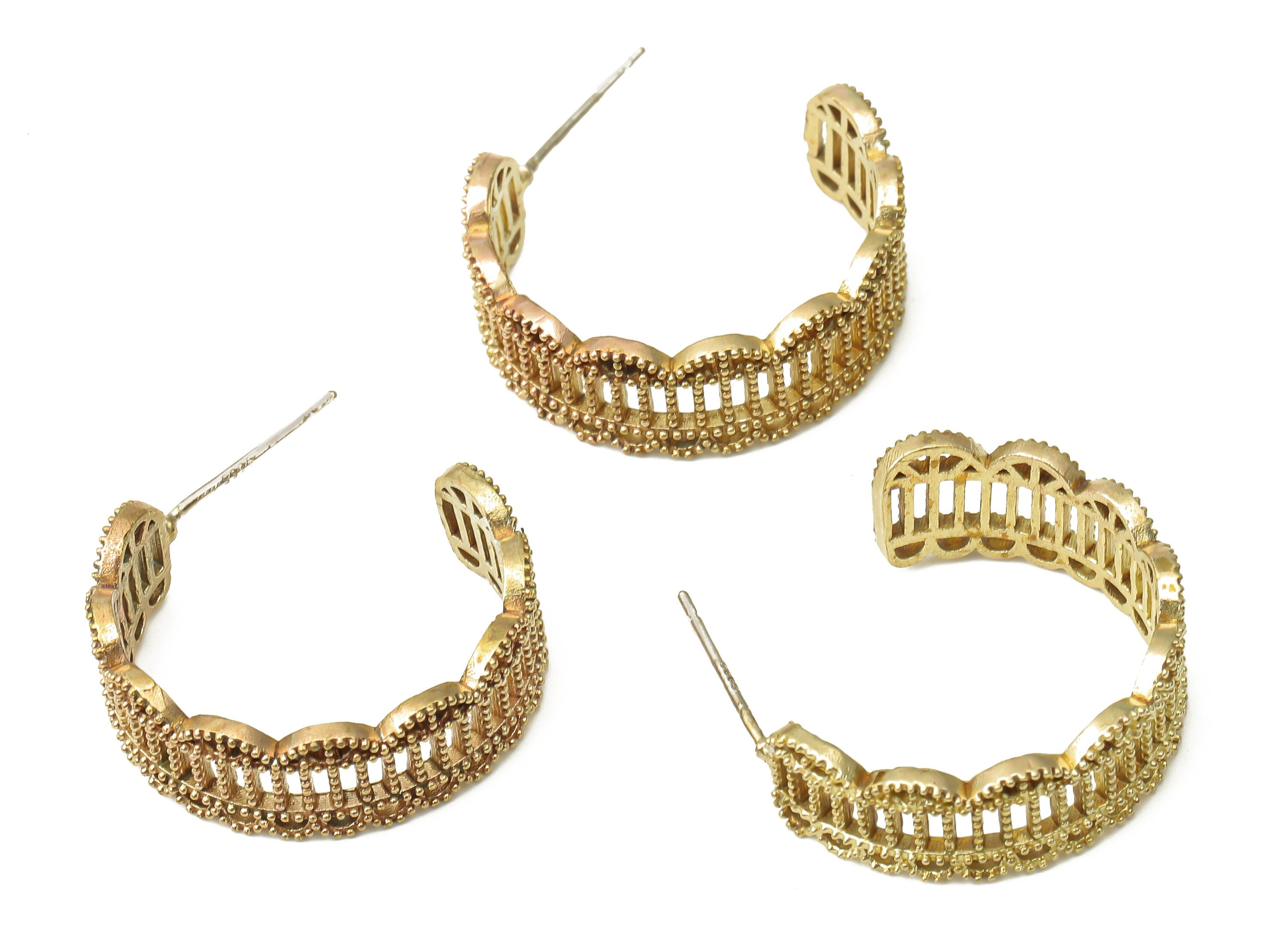 Brass C Open Hoop Earring Stud - Raw Brass C Hoop Earring Post - Open Hoop Stud Earring - 925 Silver Needle Stud -22.5x18.93x1.64mm- PP7559 - DOMEDBAZAAR