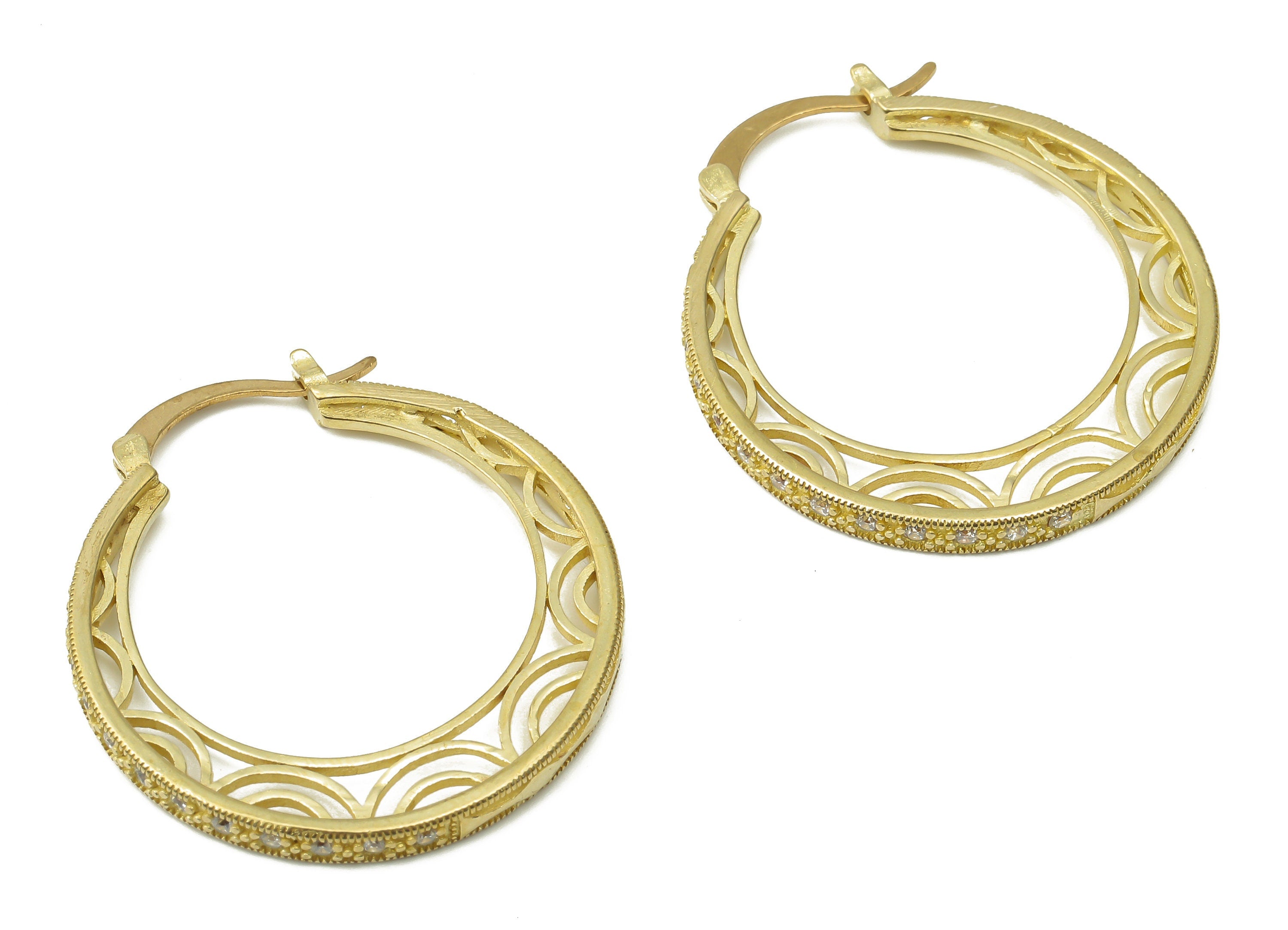 Brass Round Earring Clasp with Zircons - Raw Brass Hoop Earrings - Jewelry Making Supplies - Earring Findings - 34.08x30.74x2.39mm - PP7560 - DOMEDBAZAAR