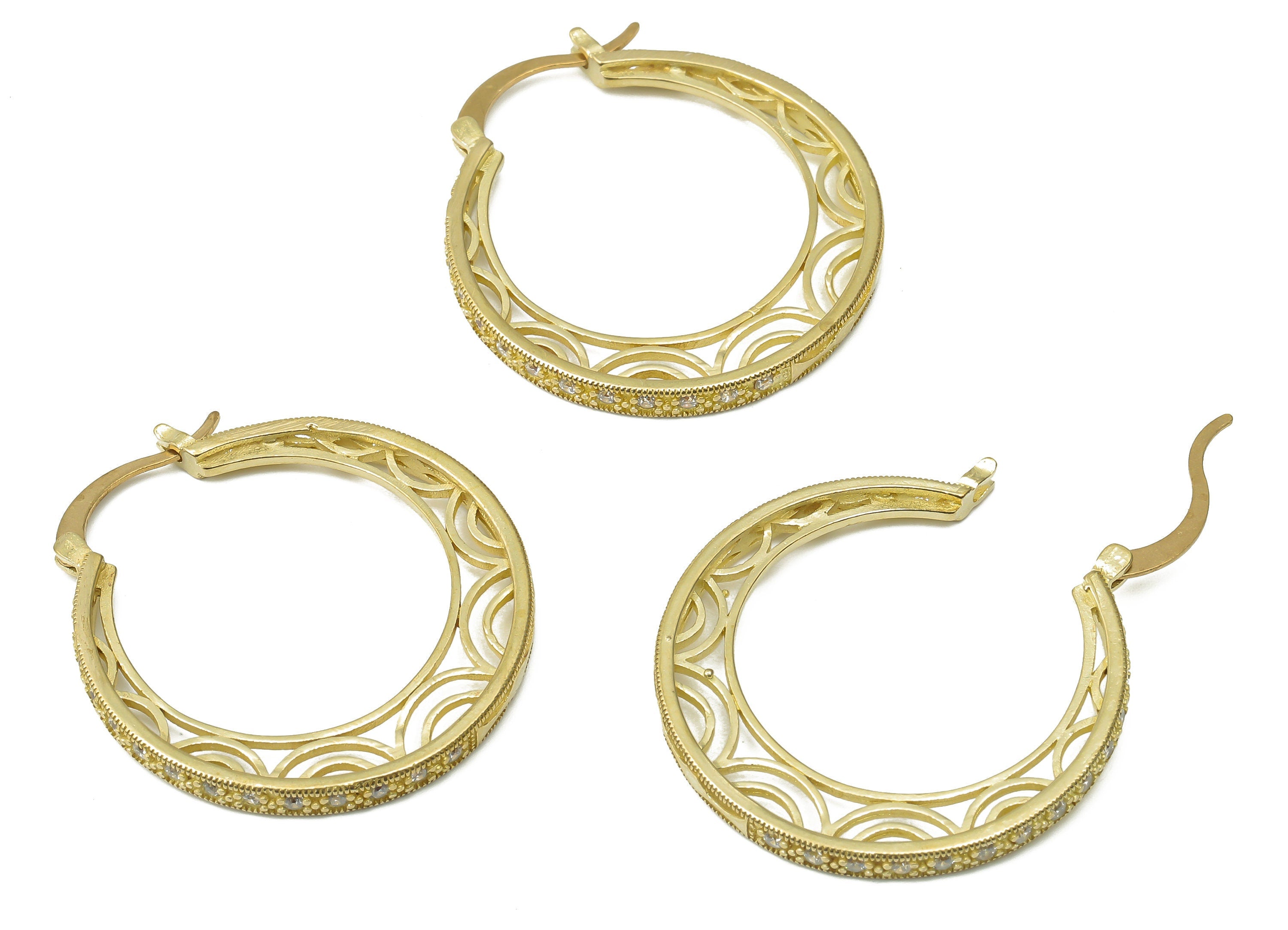 Brass Round Earring Clasp with Zircons - Raw Brass Hoop Earrings - Jewelry Making Supplies - Earring Findings - 34.08x30.74x2.39mm - PP7560 - DOMEDBAZAAR