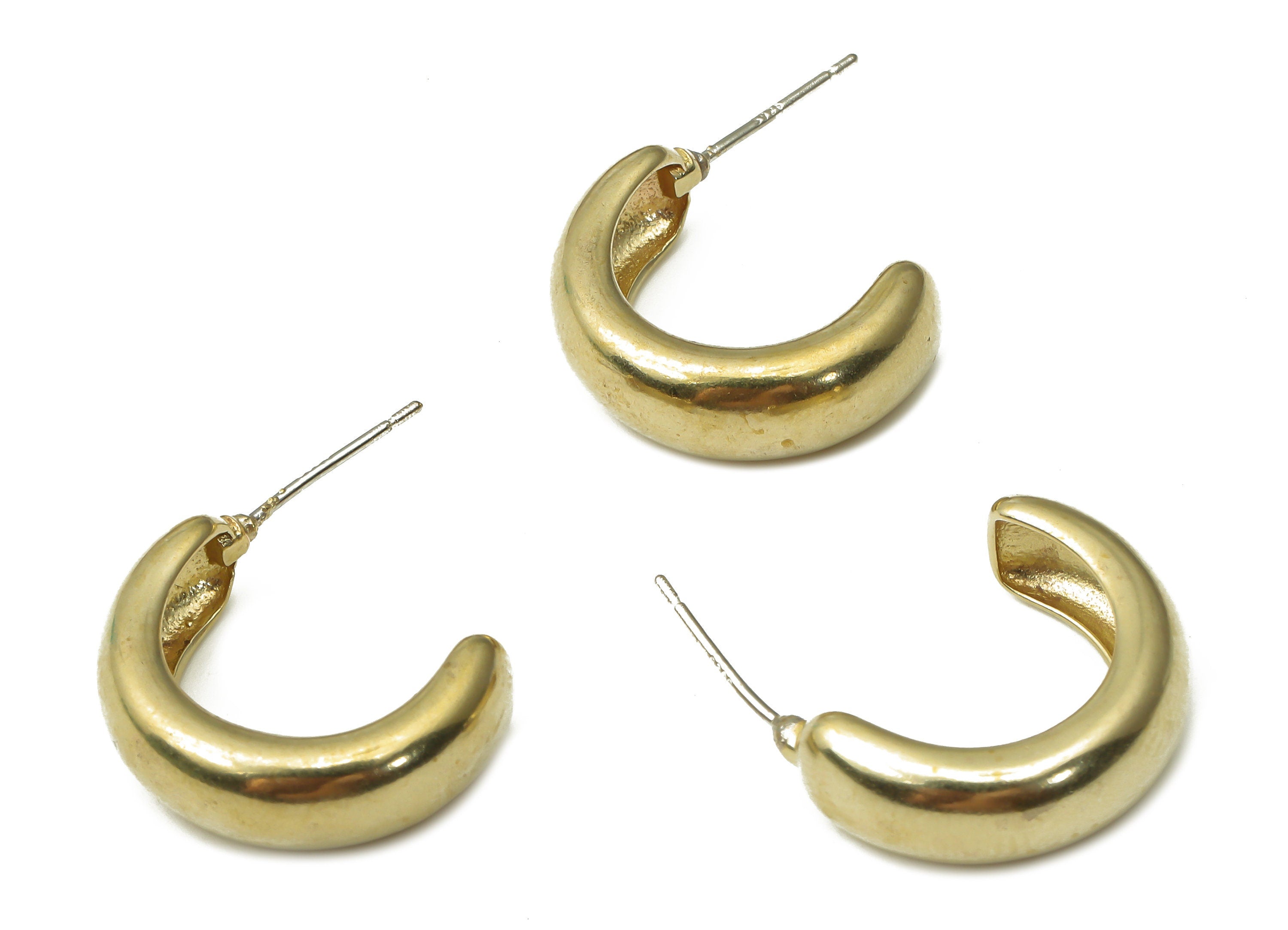 Brass C Open Hoop Earring Stud - Raw Brass C Hoop Earring Post - Open Hoop Stud Earring - 925 Silver Needle Stud -20.56x16.89x3.5mm- PP7562 - DOMEDBAZAAR