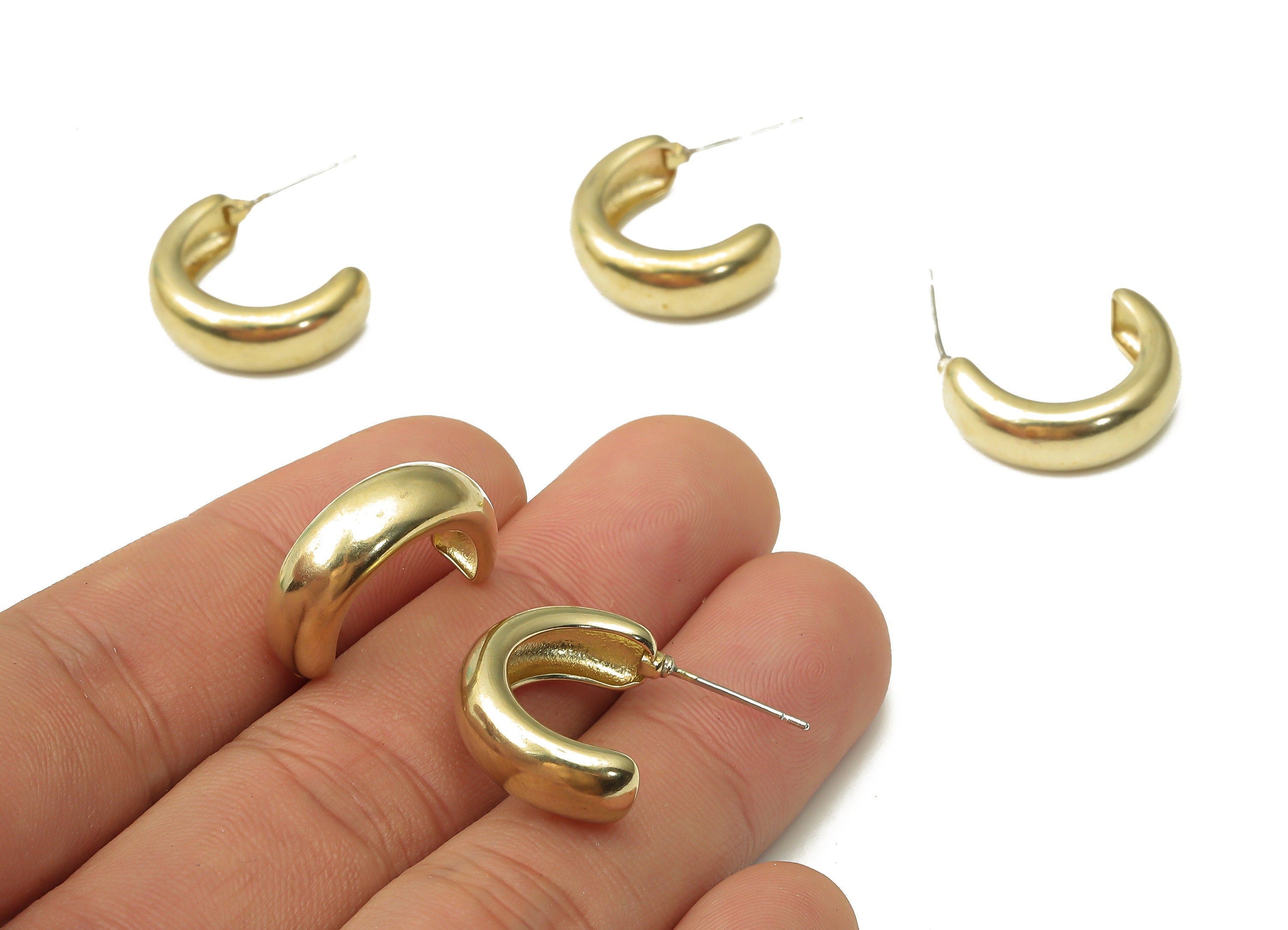 Brass C Open Hoop Earring Stud - Raw Brass C Hoop Earring Post - Open Hoop Stud Earring - 925 Silver Needle Stud -20.56x16.89x3.5mm- PP7562 - DOMEDBAZAAR