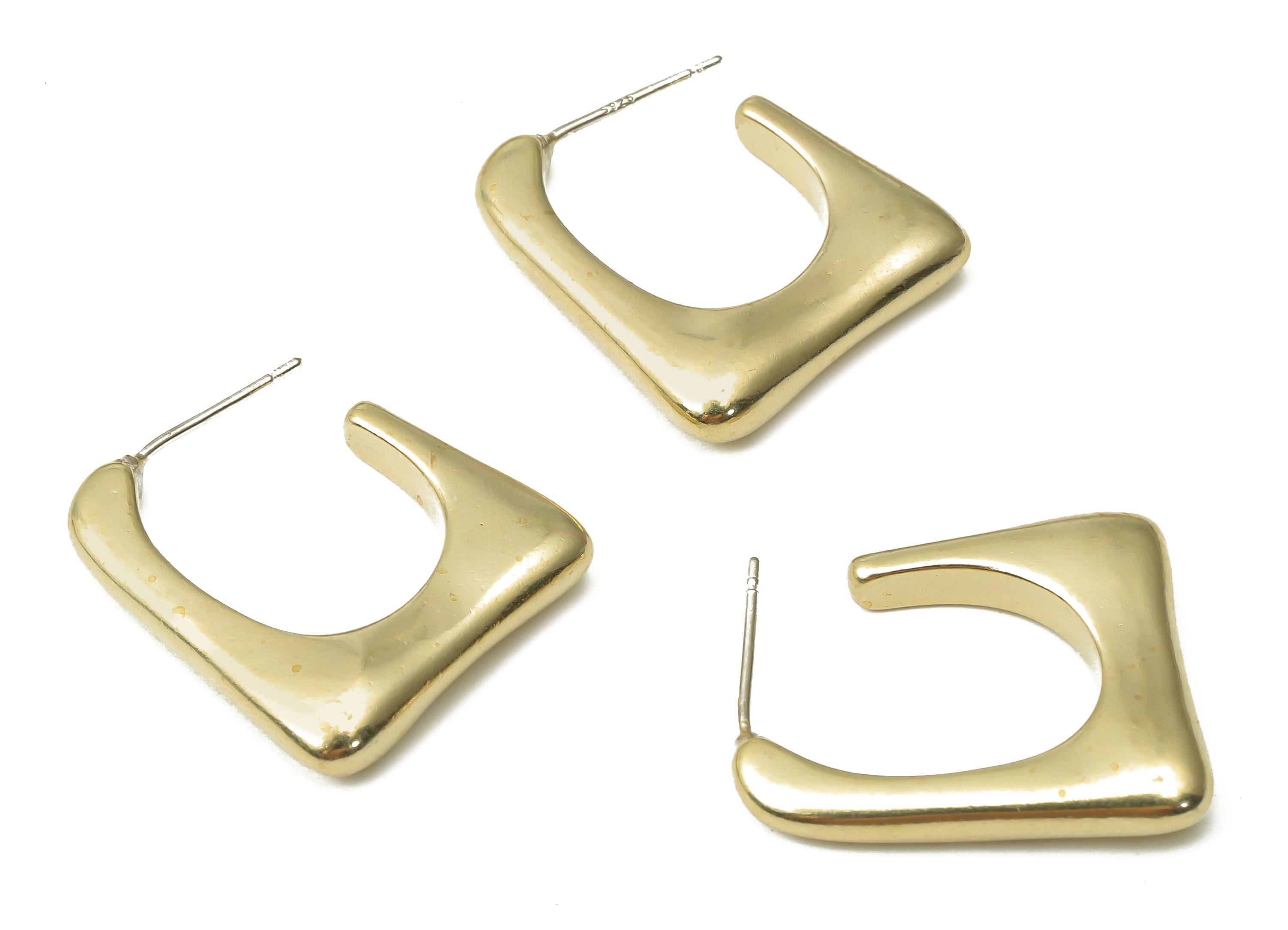 Brass Rectangle Stud Earrings - Raw Brass Rectangle Post Earrings - 925 Silver Needle - Jewelry Making Supplies - 24.63x20.8x4.73mm - PP7563 - DOMEDBAZAAR